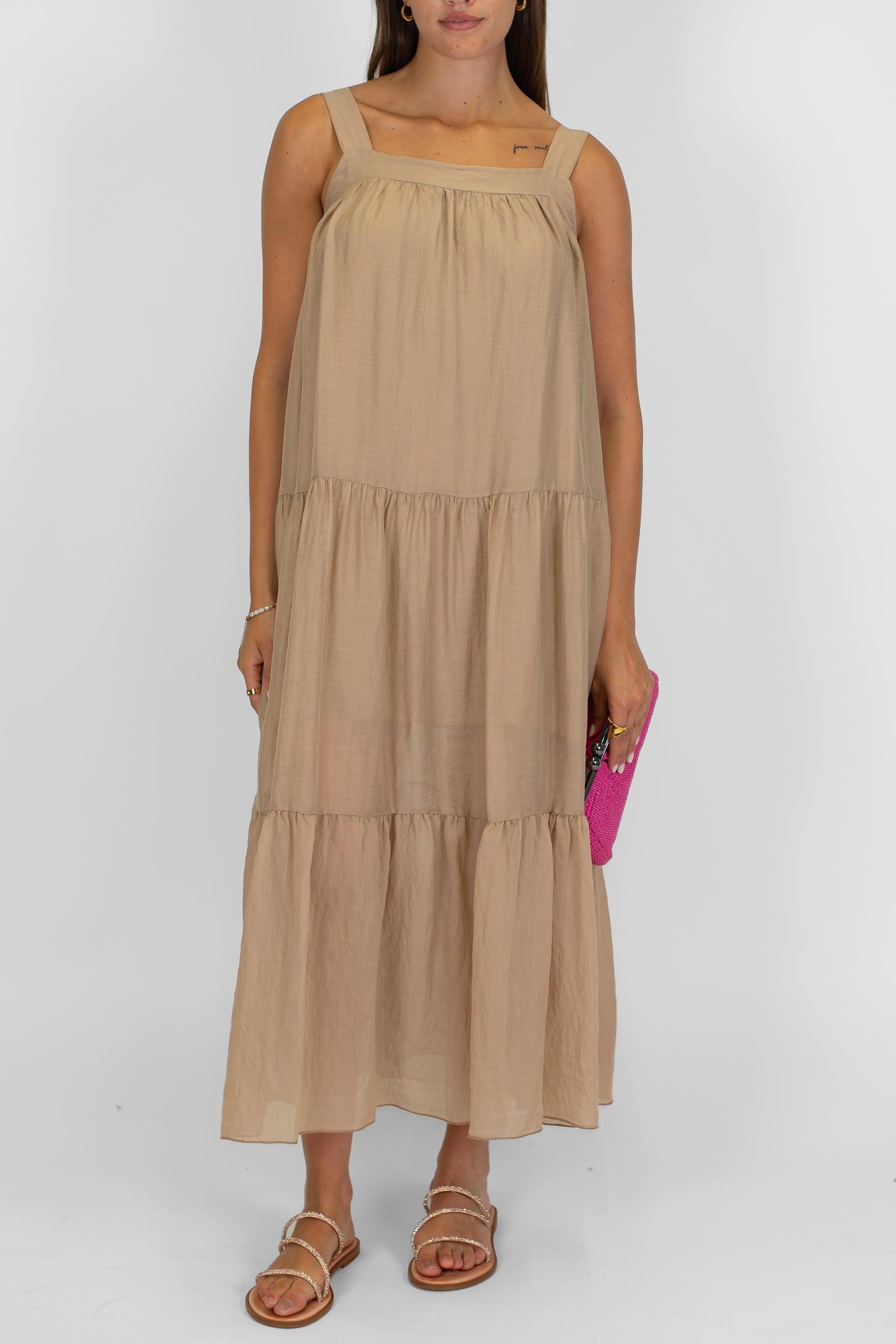 Tensione in - Abito lungo in lyocell con brettelle e balze