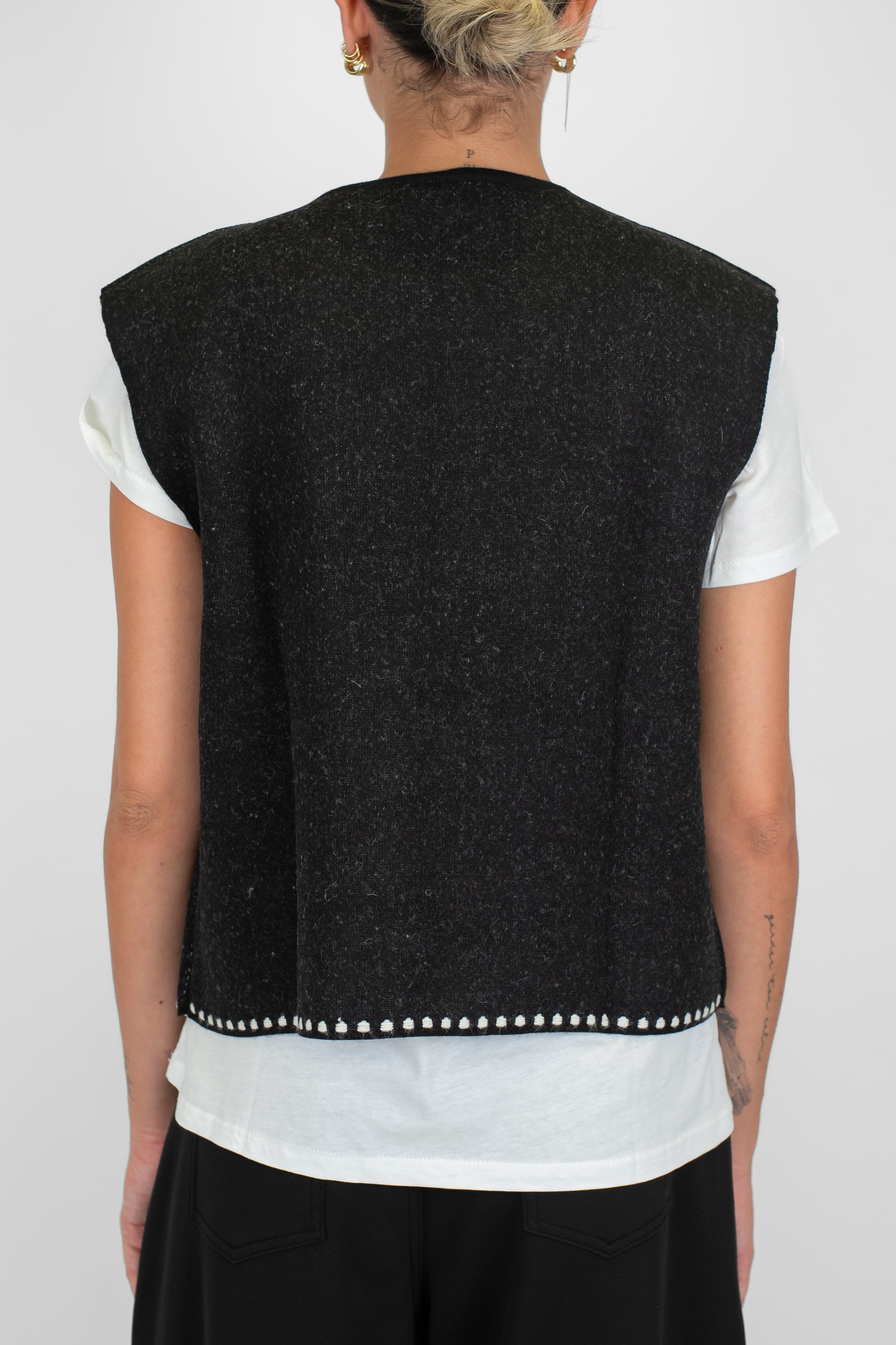 Tensione in - Gilet aperto fantasia astratta in misto lana