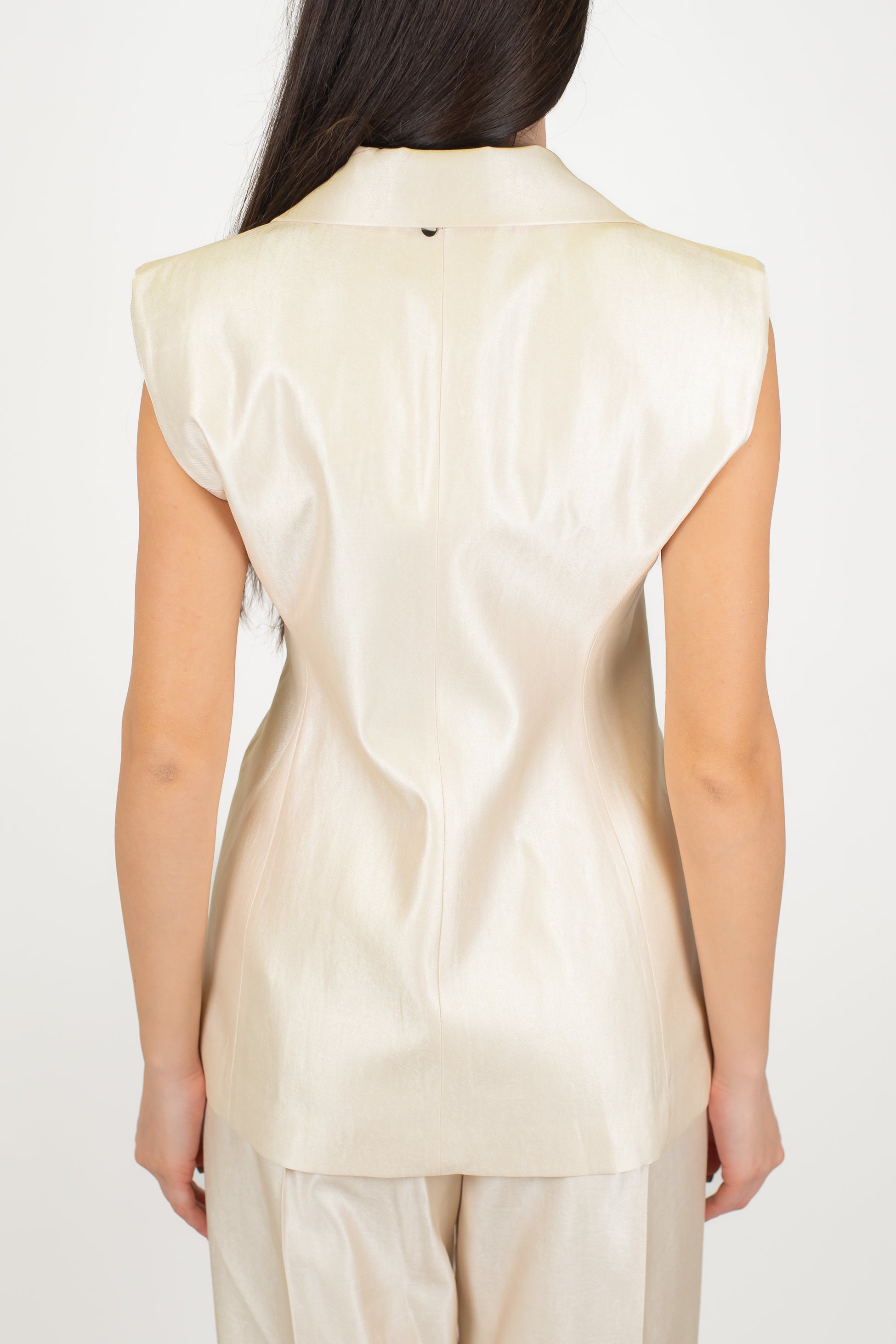 Dixie - Gilet lungo effetto laminato con chiusura bottone asimmetrico