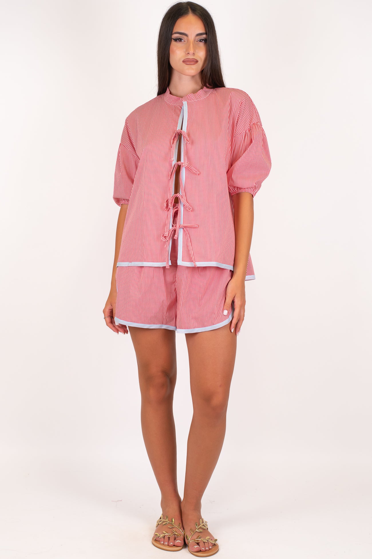 Motel - Shorts fantasia vichy con profilo a contrasto e coulisse