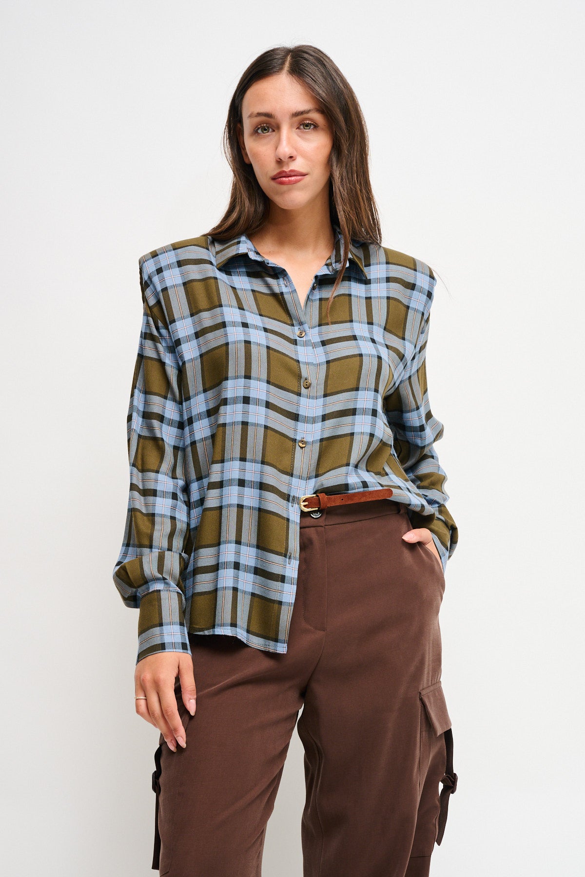 Maryley - Camicia fantasia check con spalline