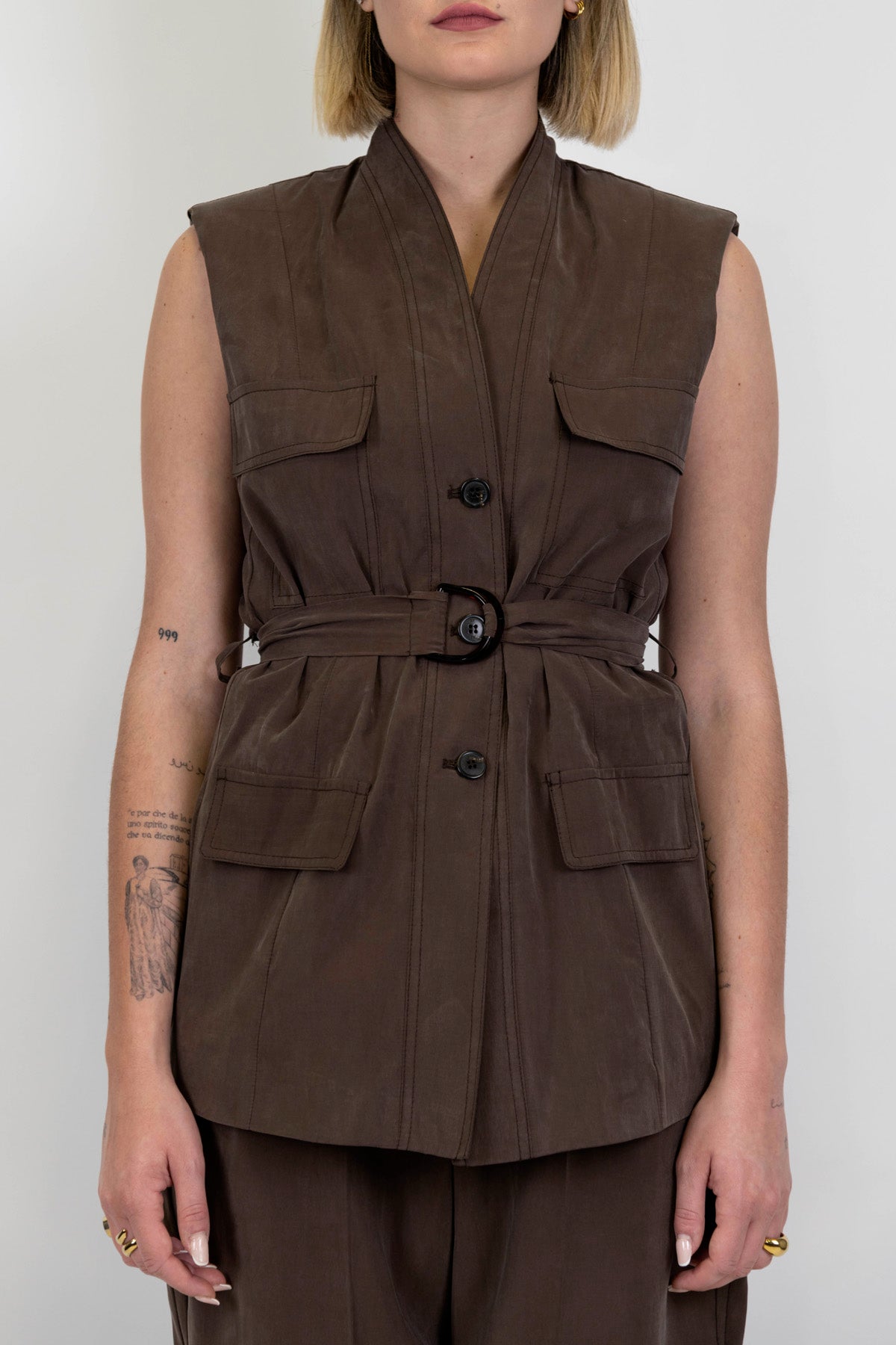 Maryley - Sahariana giromaniche in modal con cintura in tessuto