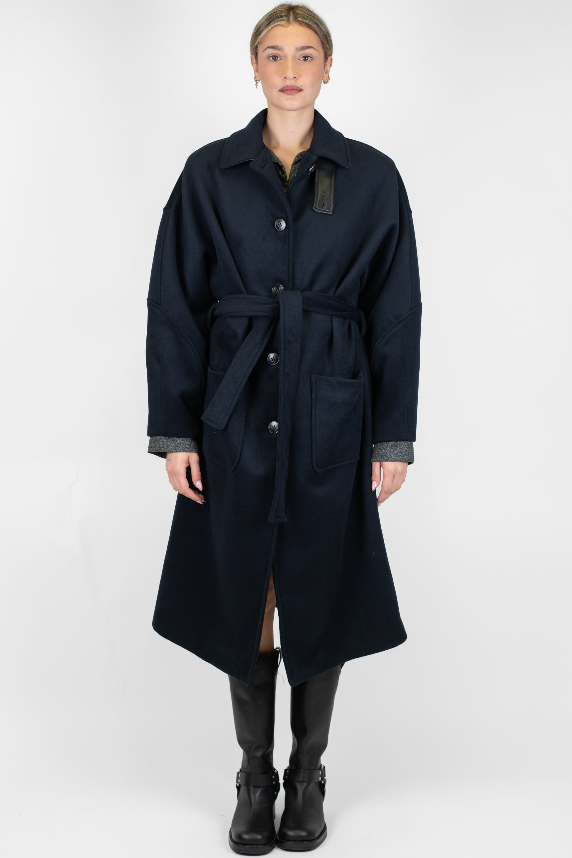 Motel - Cappotto in misto lana con tasconi e cintura in tessuto