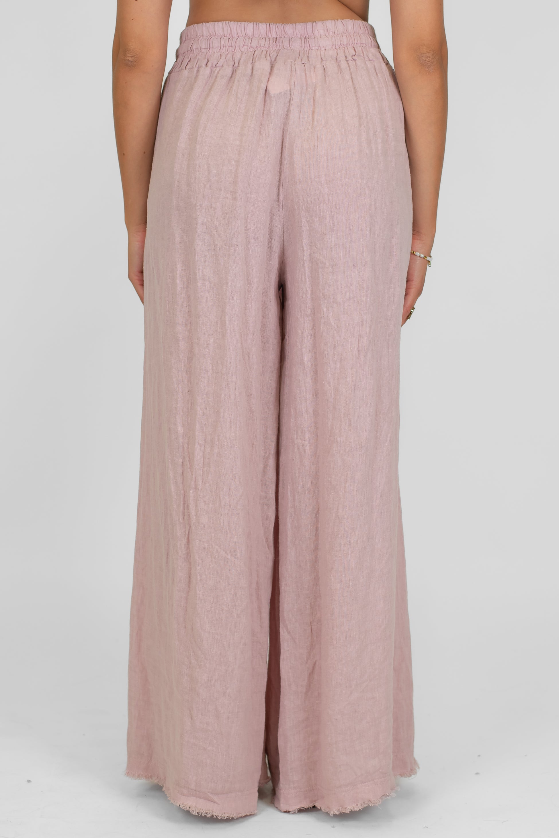 Tensione in - Pantalone palazzo in puro lino con coulisse