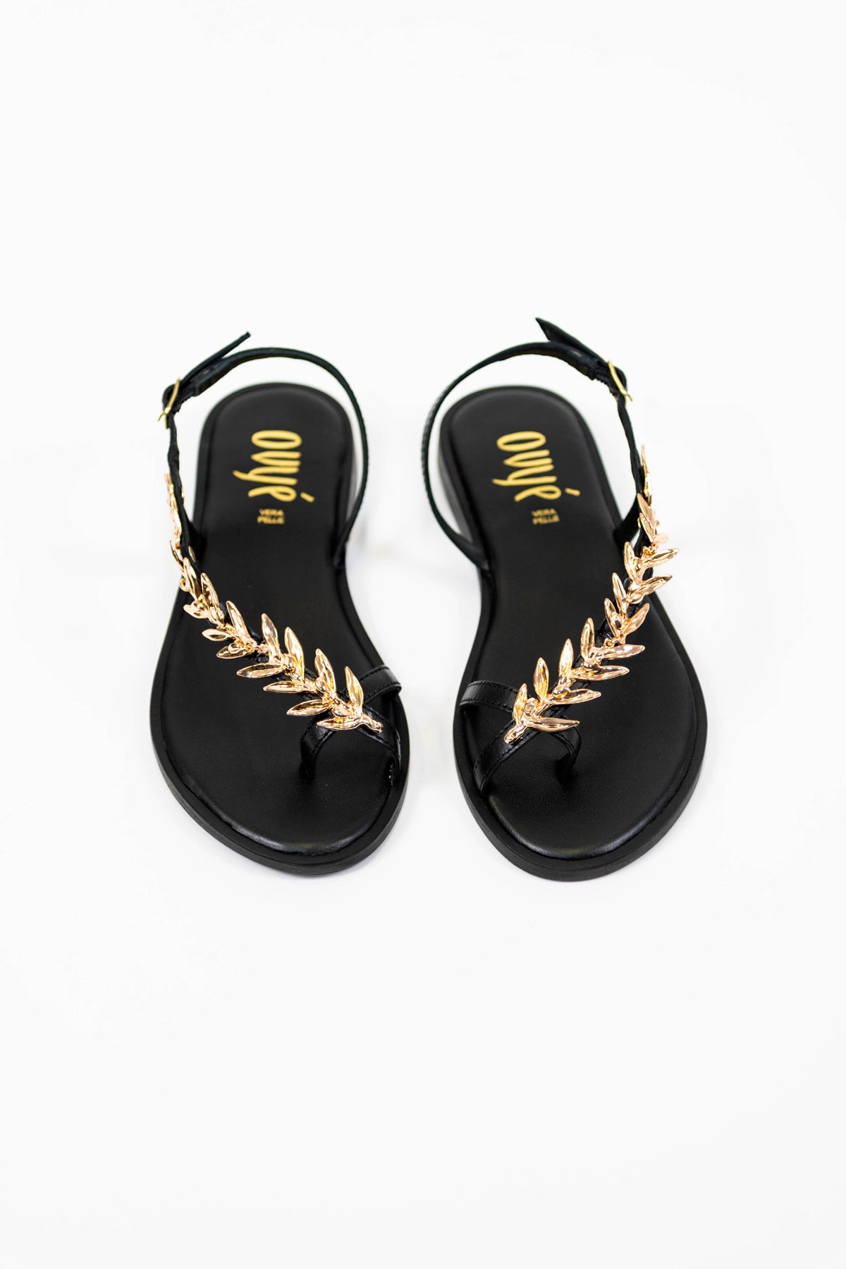 Ovyé - Sandalo infradito con foglie oro e cinturino