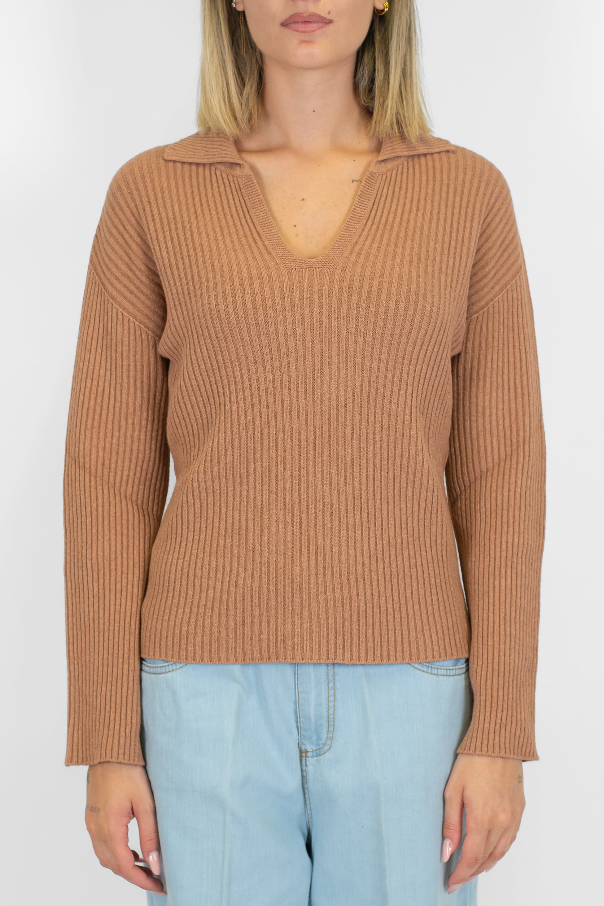 Kontatto - Polo in maglia scollo a V a coste