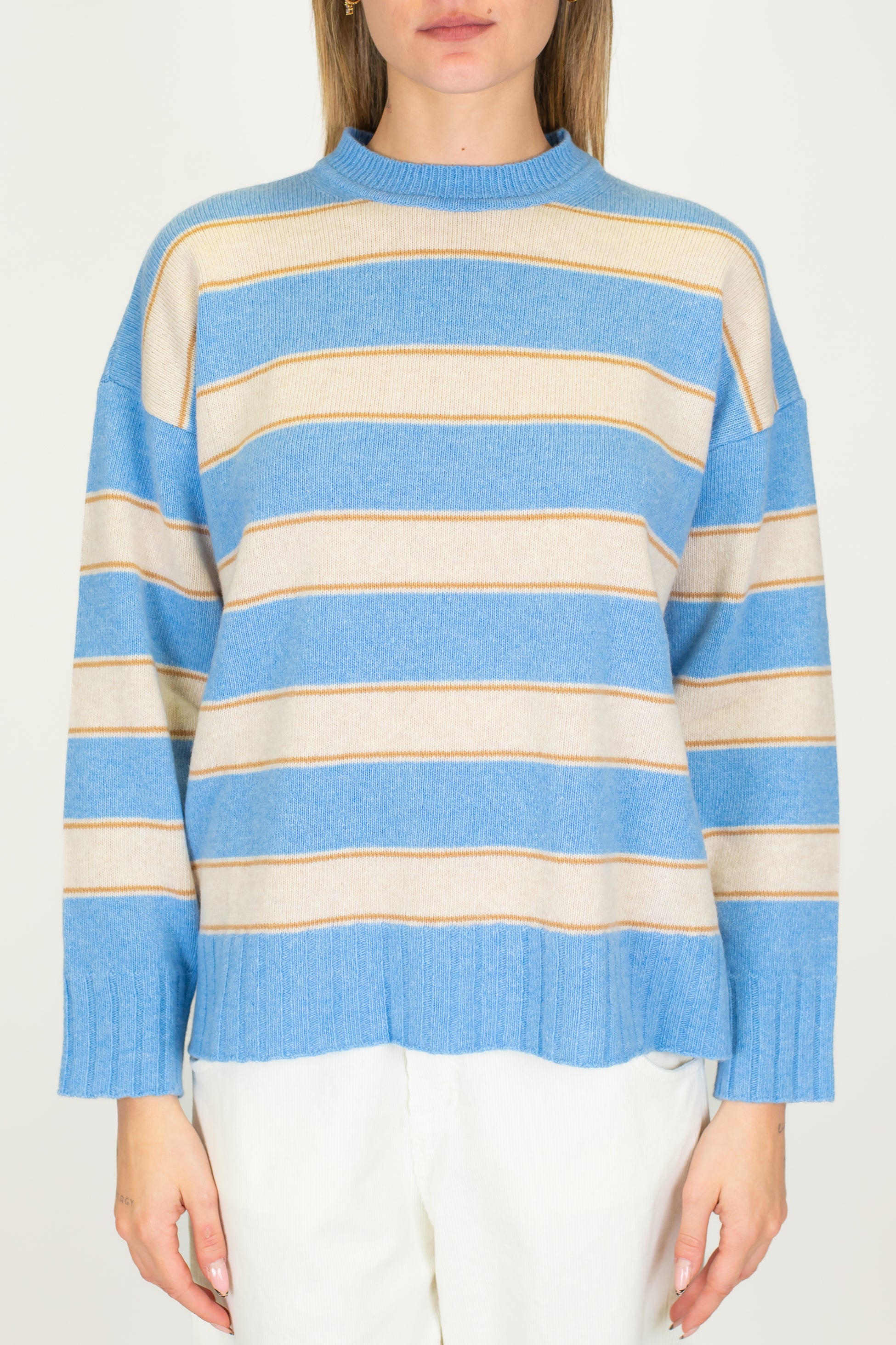 Tensione in - Maglia girocollo a righe in pura lana