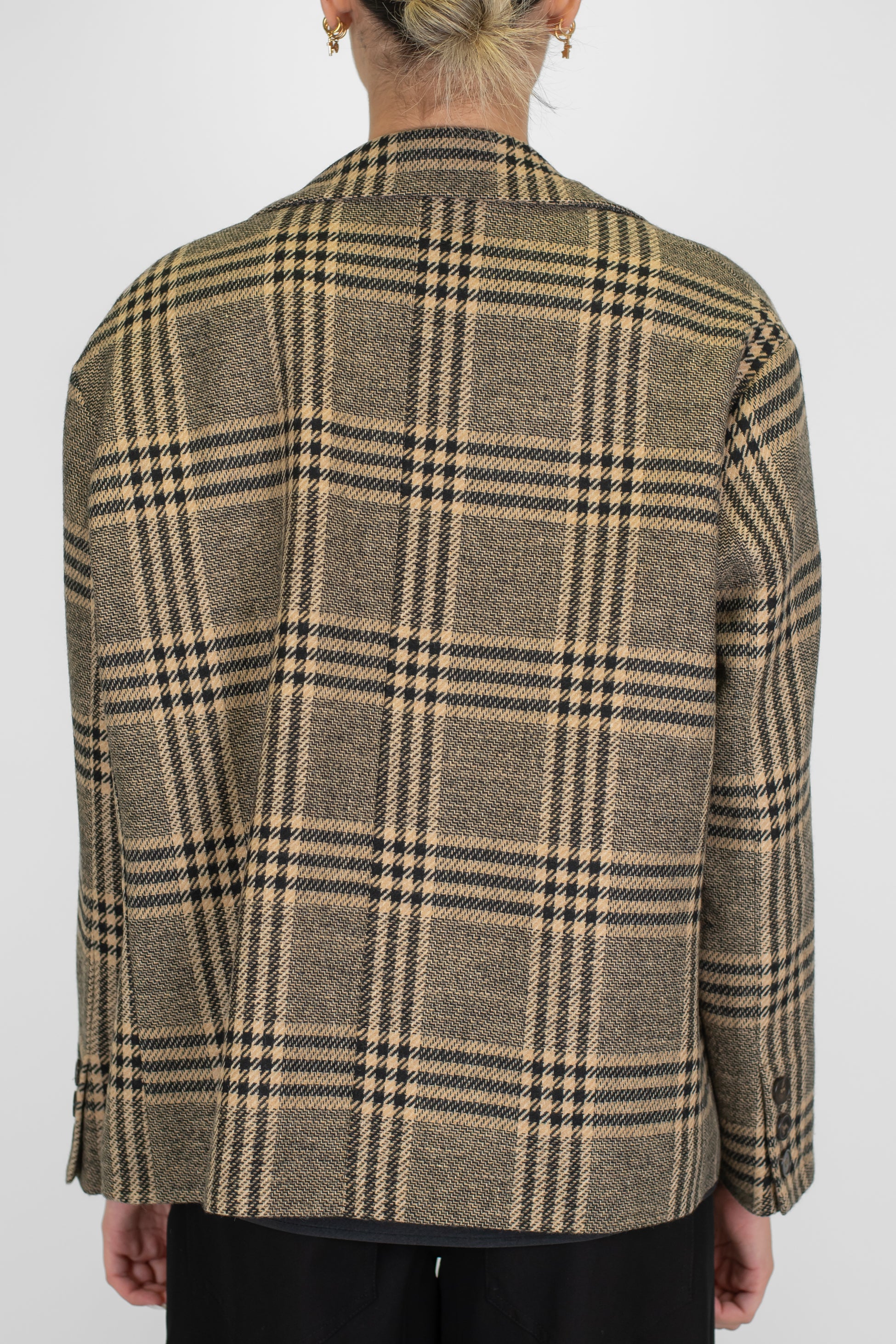 Tensione in - Giacca doppiopetto fantasia quadro in misto lana con spilla gioiello