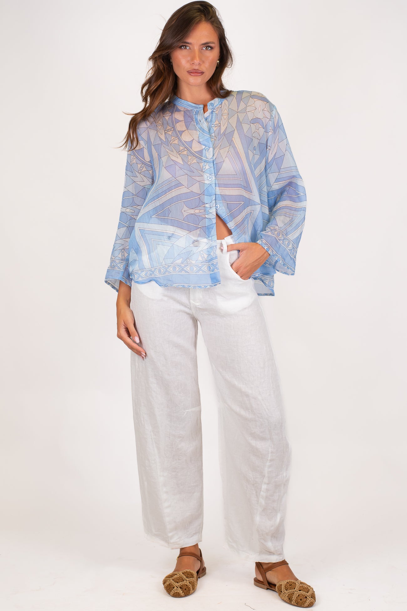 Tensione in - Camicia in lyocell collo alla coreana fantasia