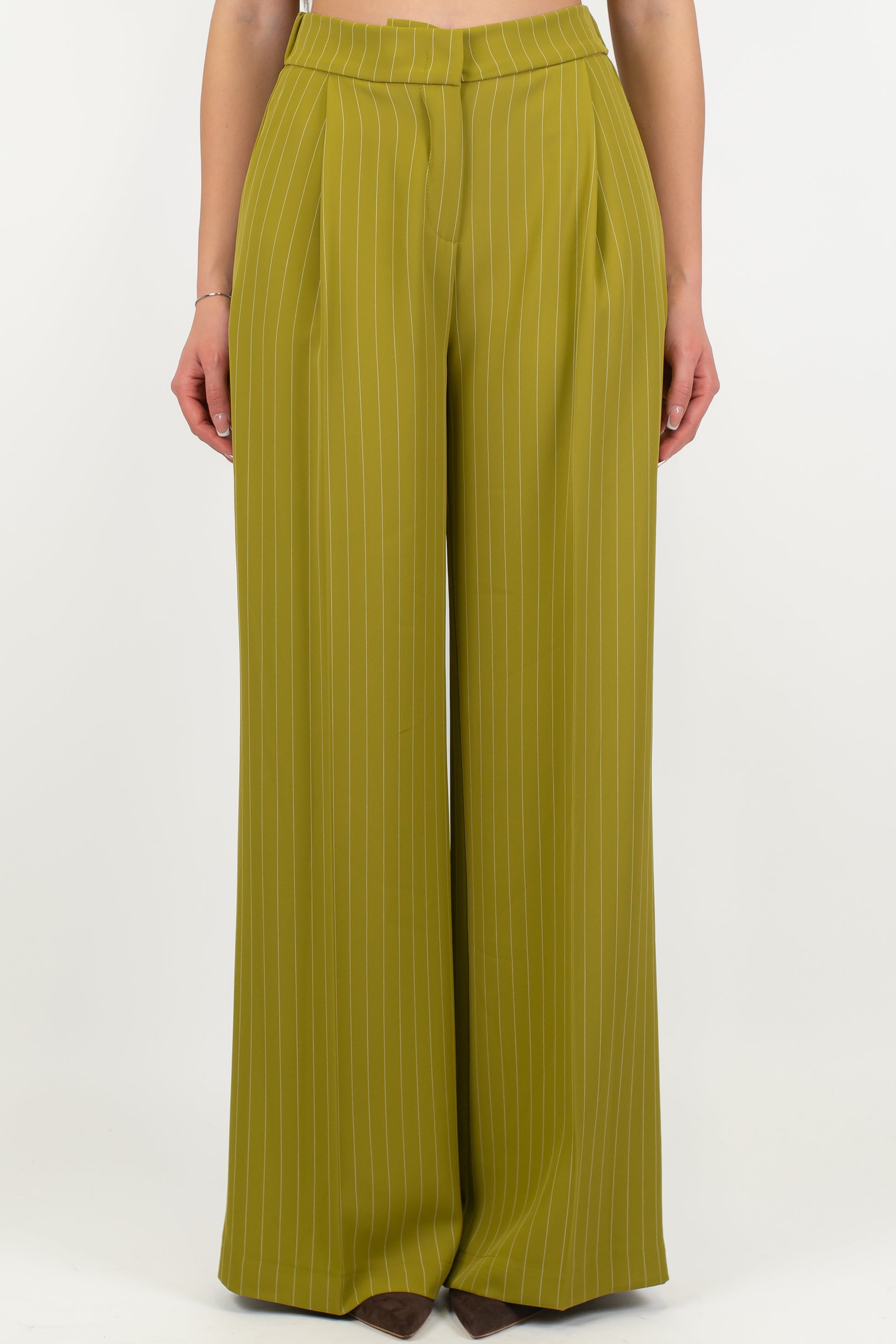 Maryley - Pantalone palazzo gessato con pinces ed elastico sul retro