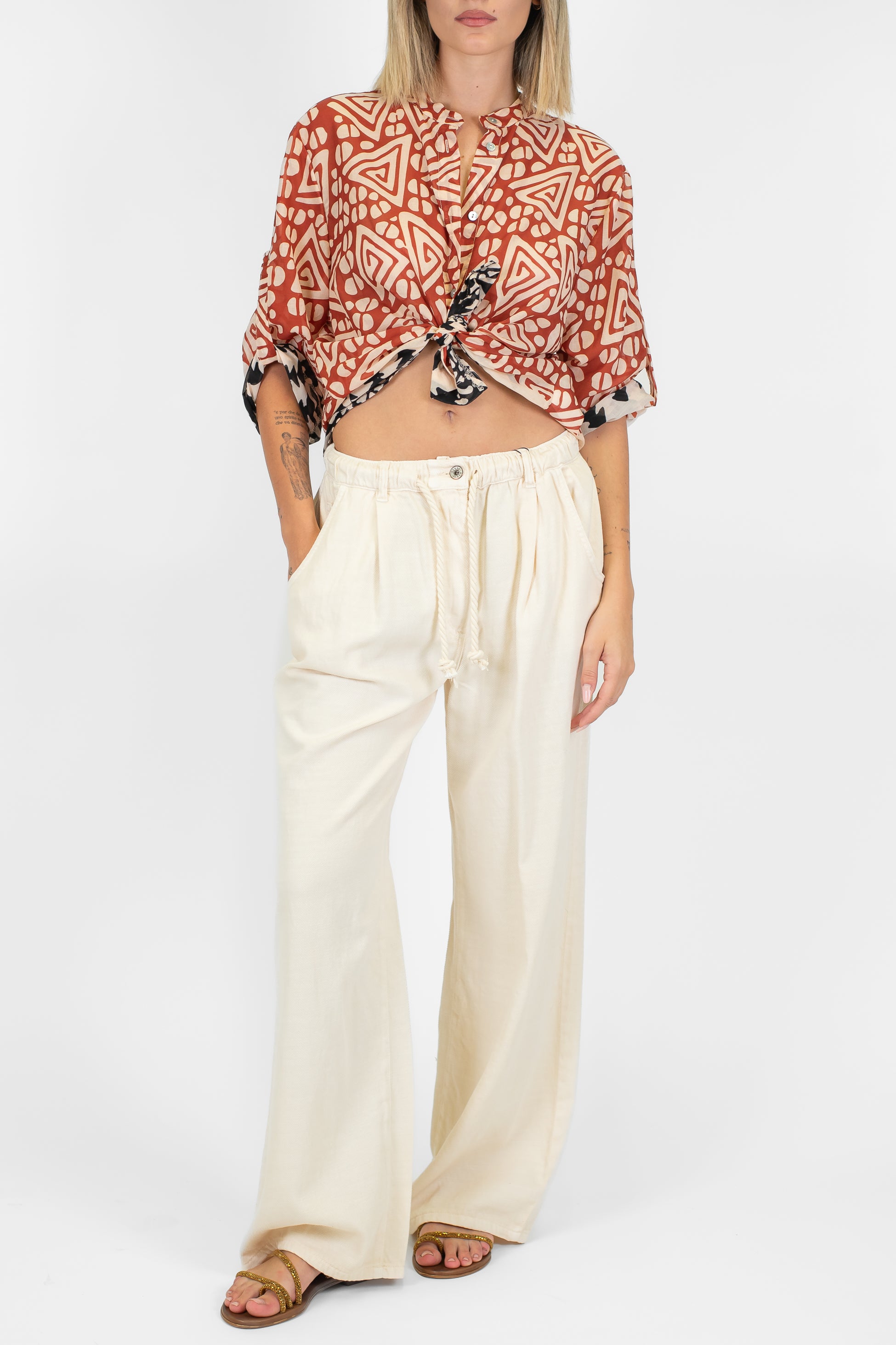 Dixie - Pantalone palazzo in denim colorato con coulisse