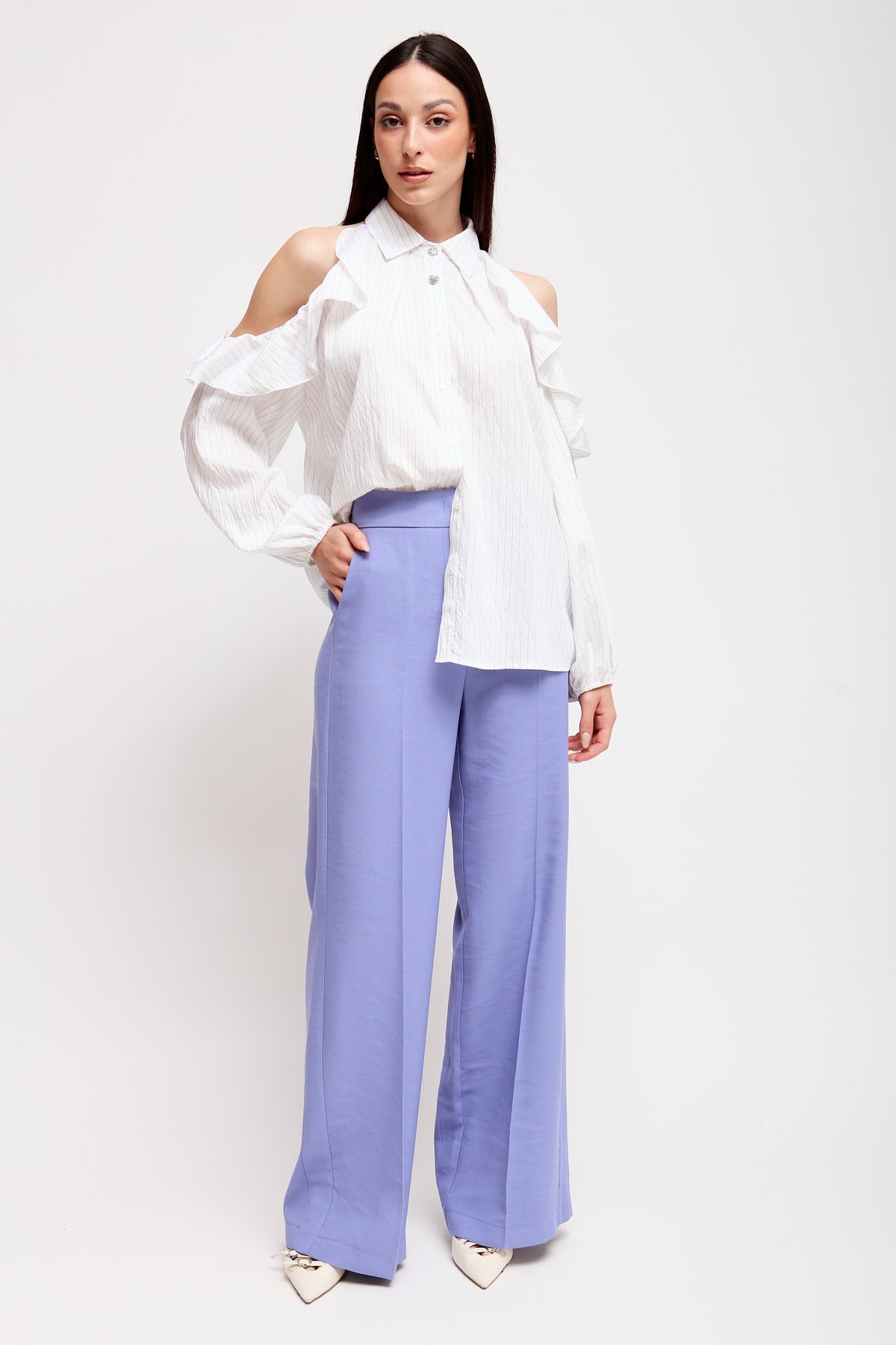 Maryley - Pantalone palazzo con elastico sul retro