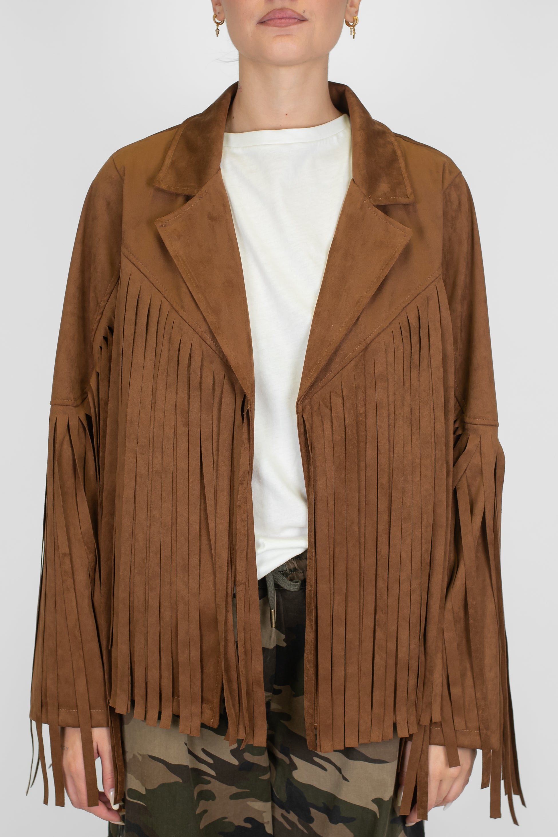 Haveone - Giacca aperta in dainetto con frange