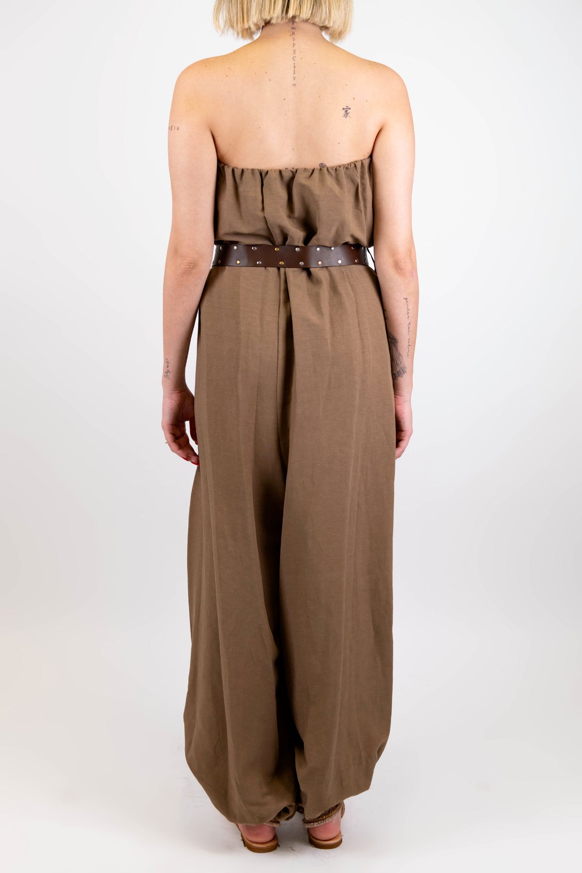 Tensione in - Tuta a fascia in misto lino con elastico alla caviglia