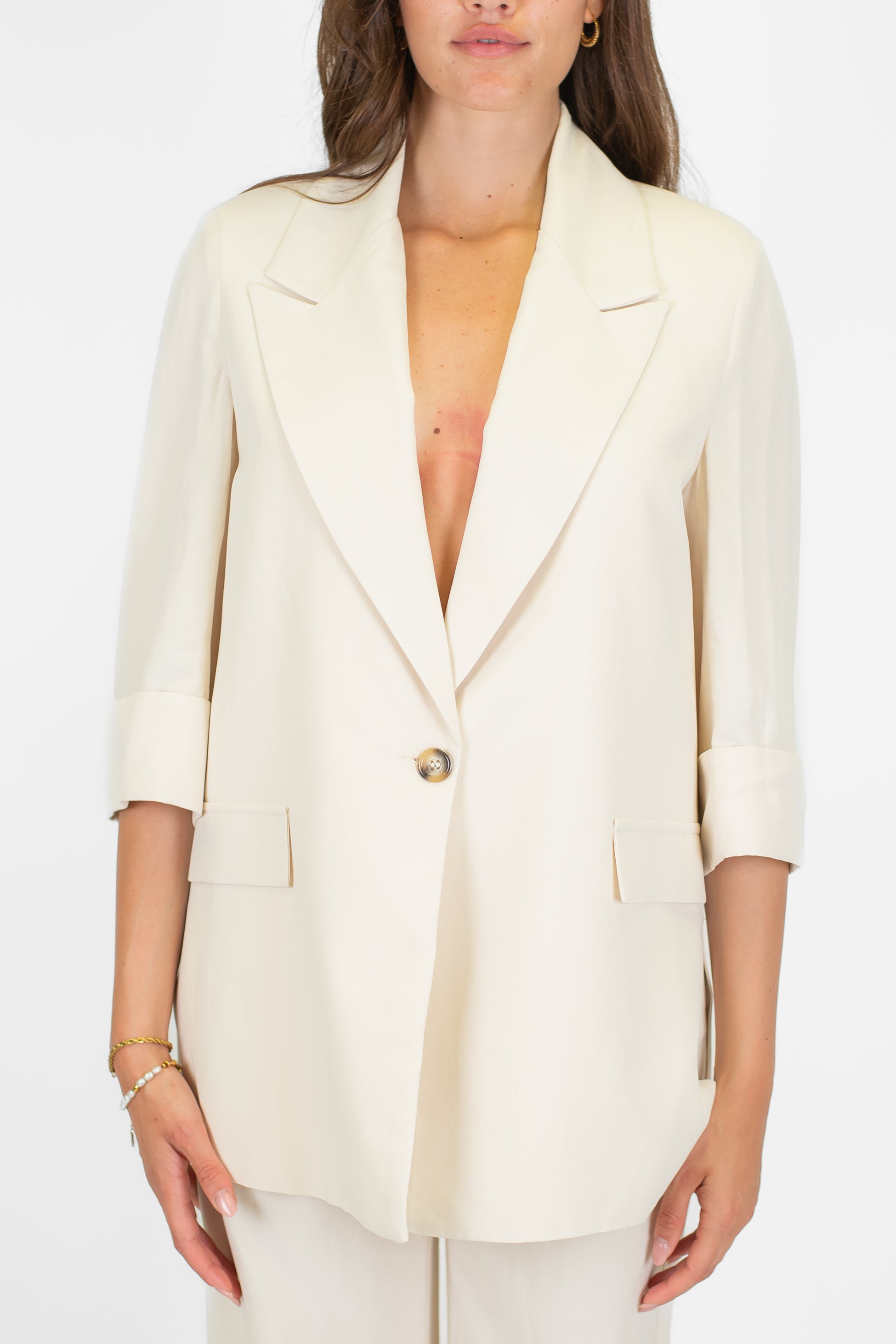 Dixie - Giacca ad un bottone in misto viscosa e lino con rever a lancia