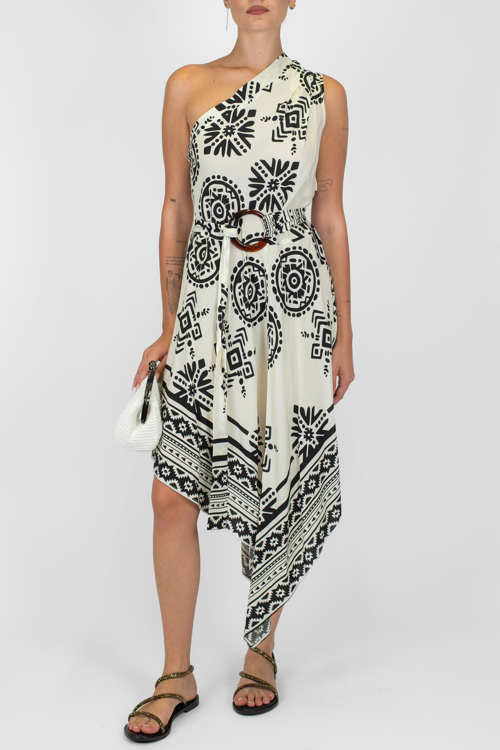 Maryley - Abito monospalla fazzoletto fantasia