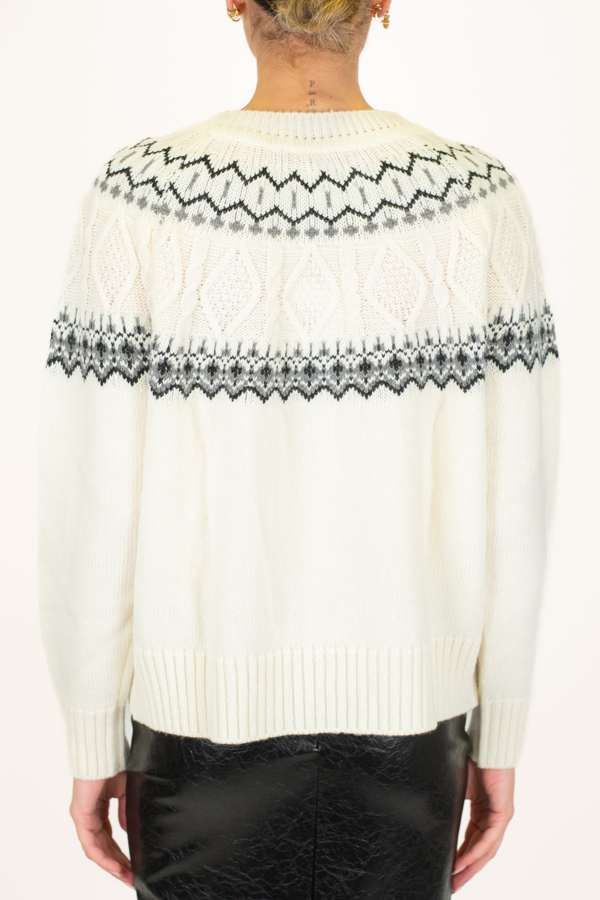 Tensione in - Maglia girocollo fantasia rombi a contrasto in misto lana