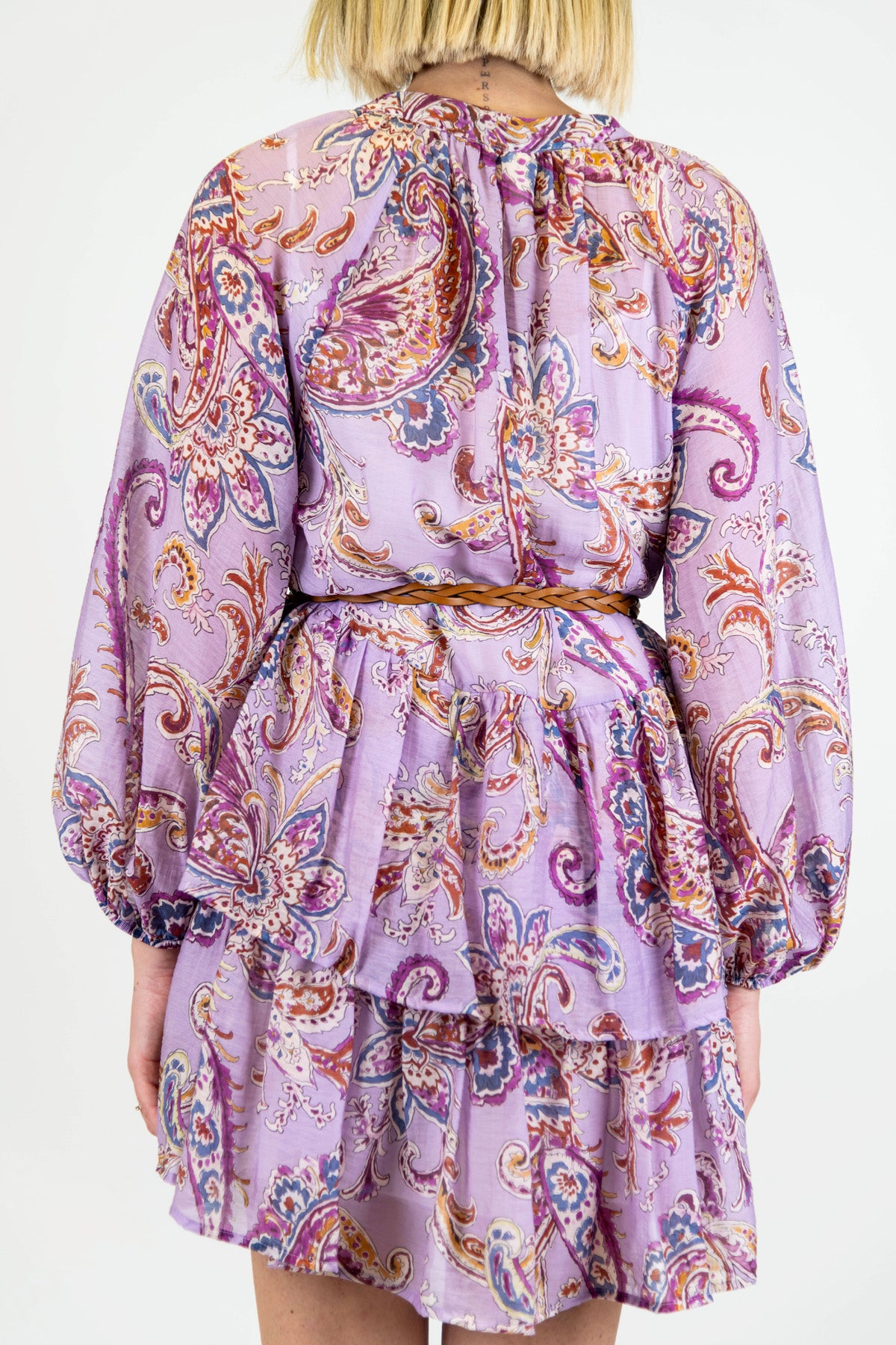 Tensione in - Abito corto fantasia floreale in lyocell con scollo a V e balze