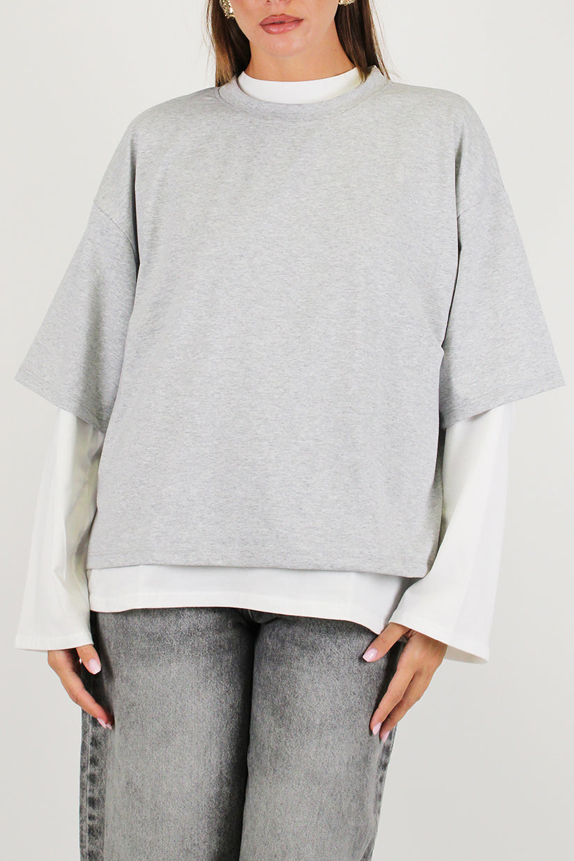 Haveone - Doppia shirt over manica lunga-manica corta a contrasto