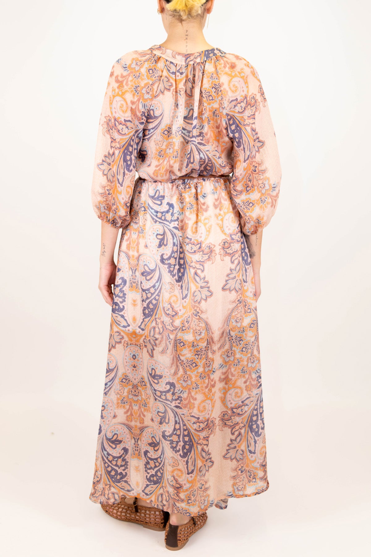 Motel - Chemisier fantasia astratta in lyocell con collo coreano e manica tre quarti