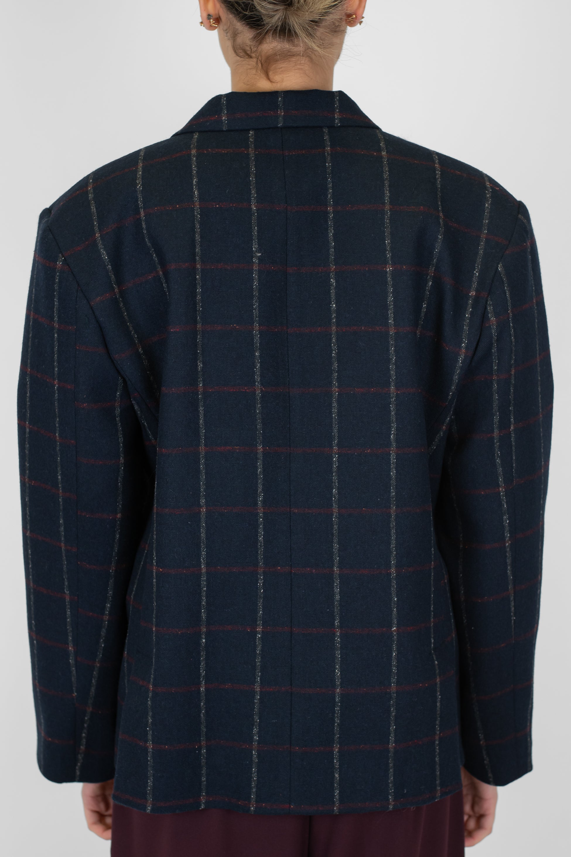 Tensione in - Giacca doppiopetto crop fantasia quadri in misto lana