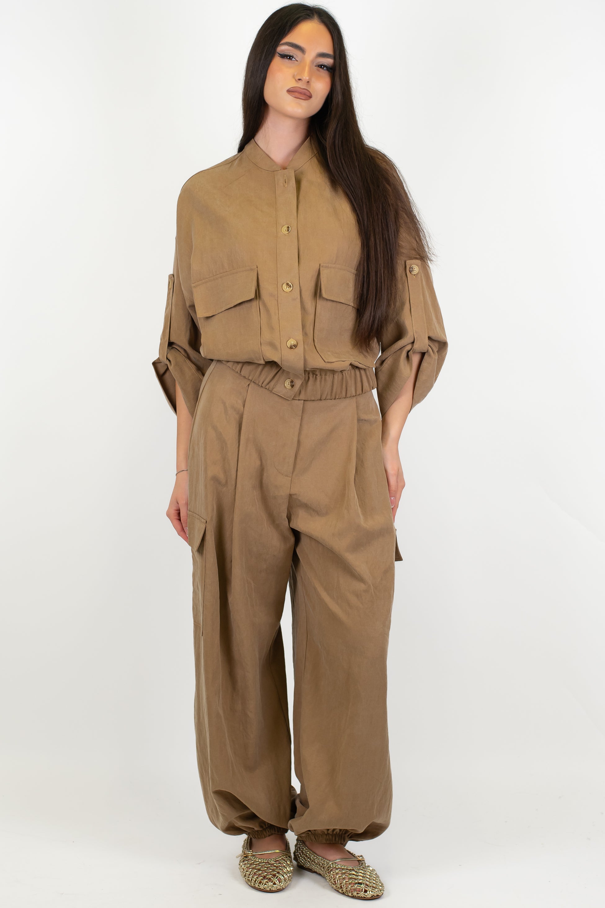 Dixie - Pantalone cargo in lyocell con elastico sul fondo