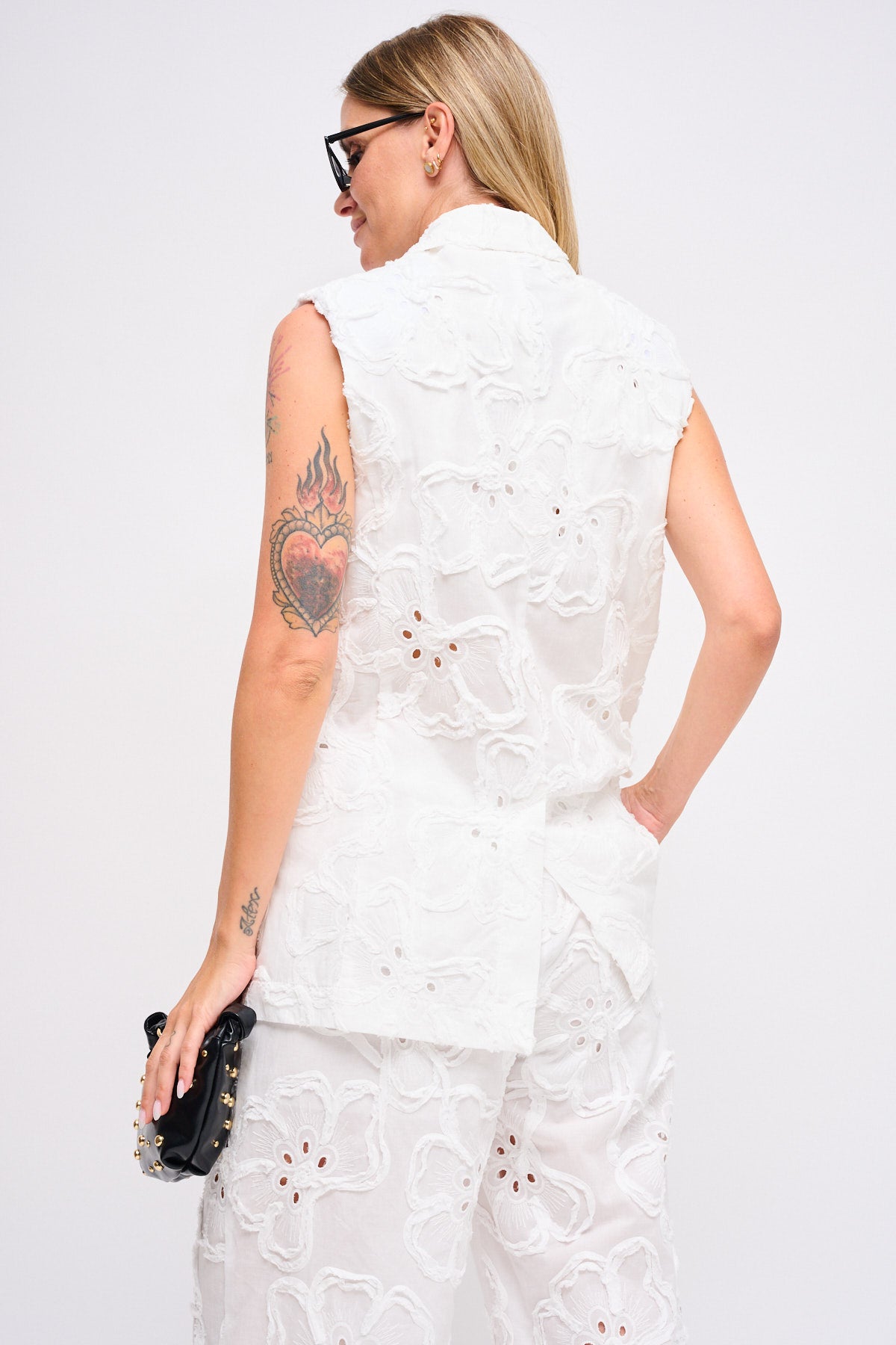 Maryley - Giacca giromaniche doppiopetto in pizzo sangallo