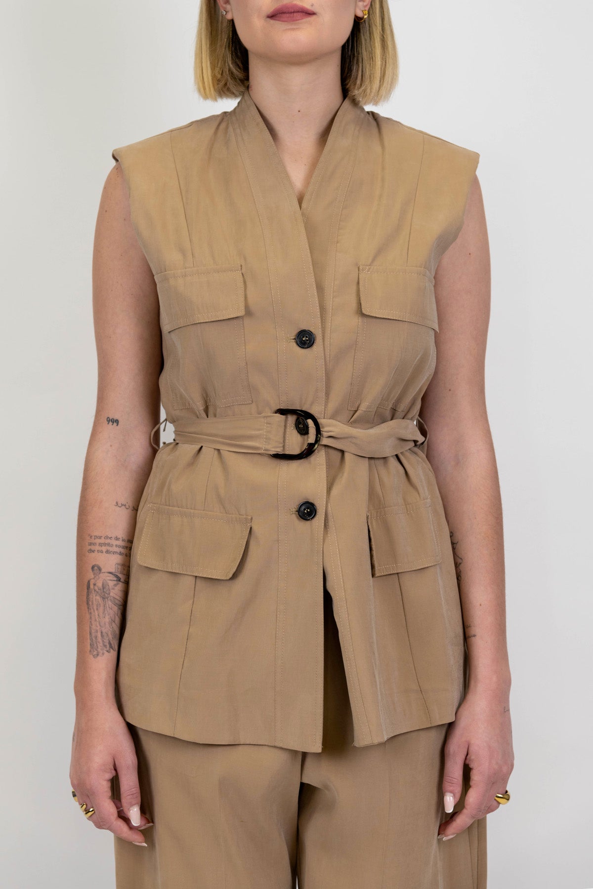 Maryley - Sahariana giromaniche in modal con cintura in tessuto