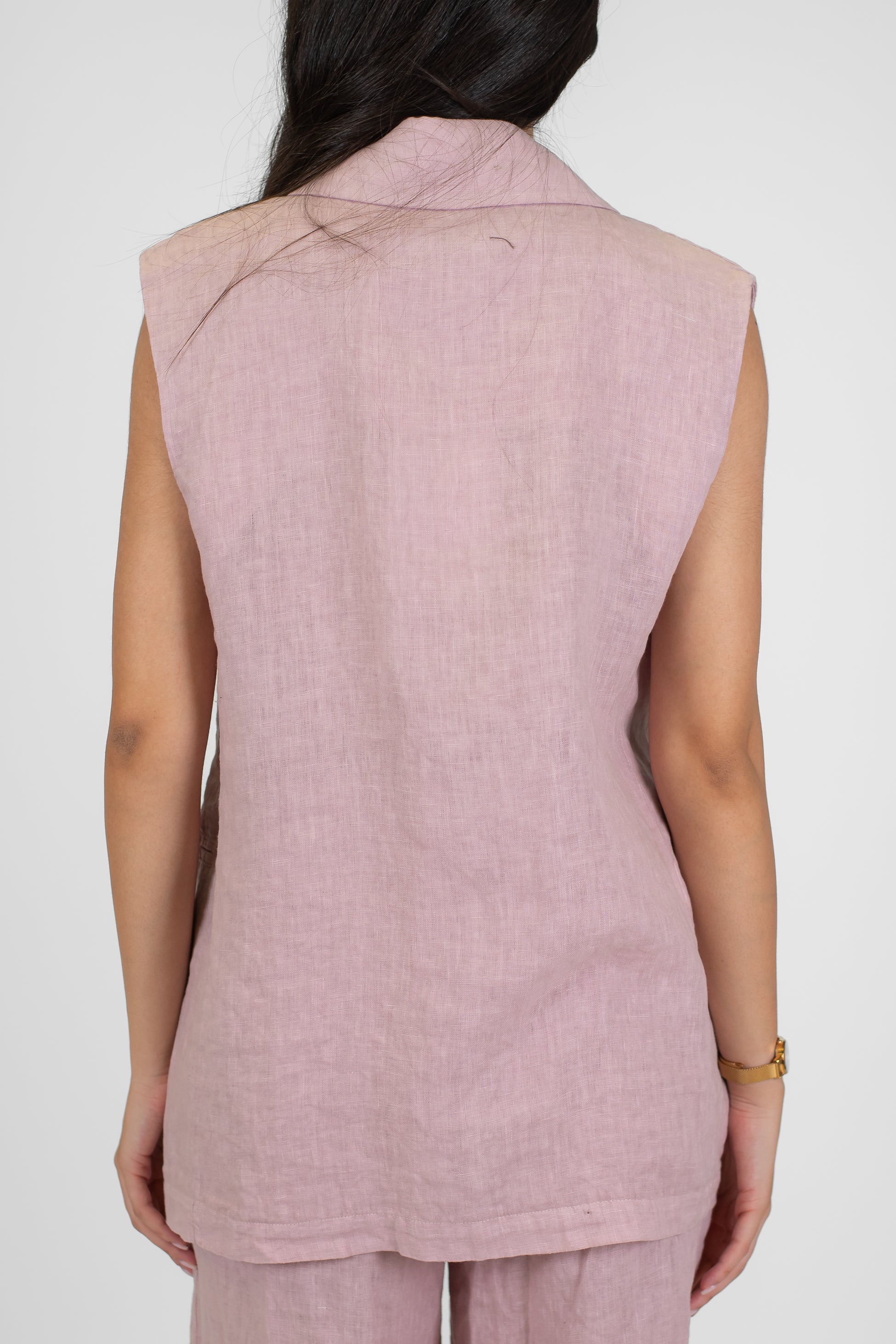 Haveone - Gilet lungo in puro lino con chiusura ad un bottone