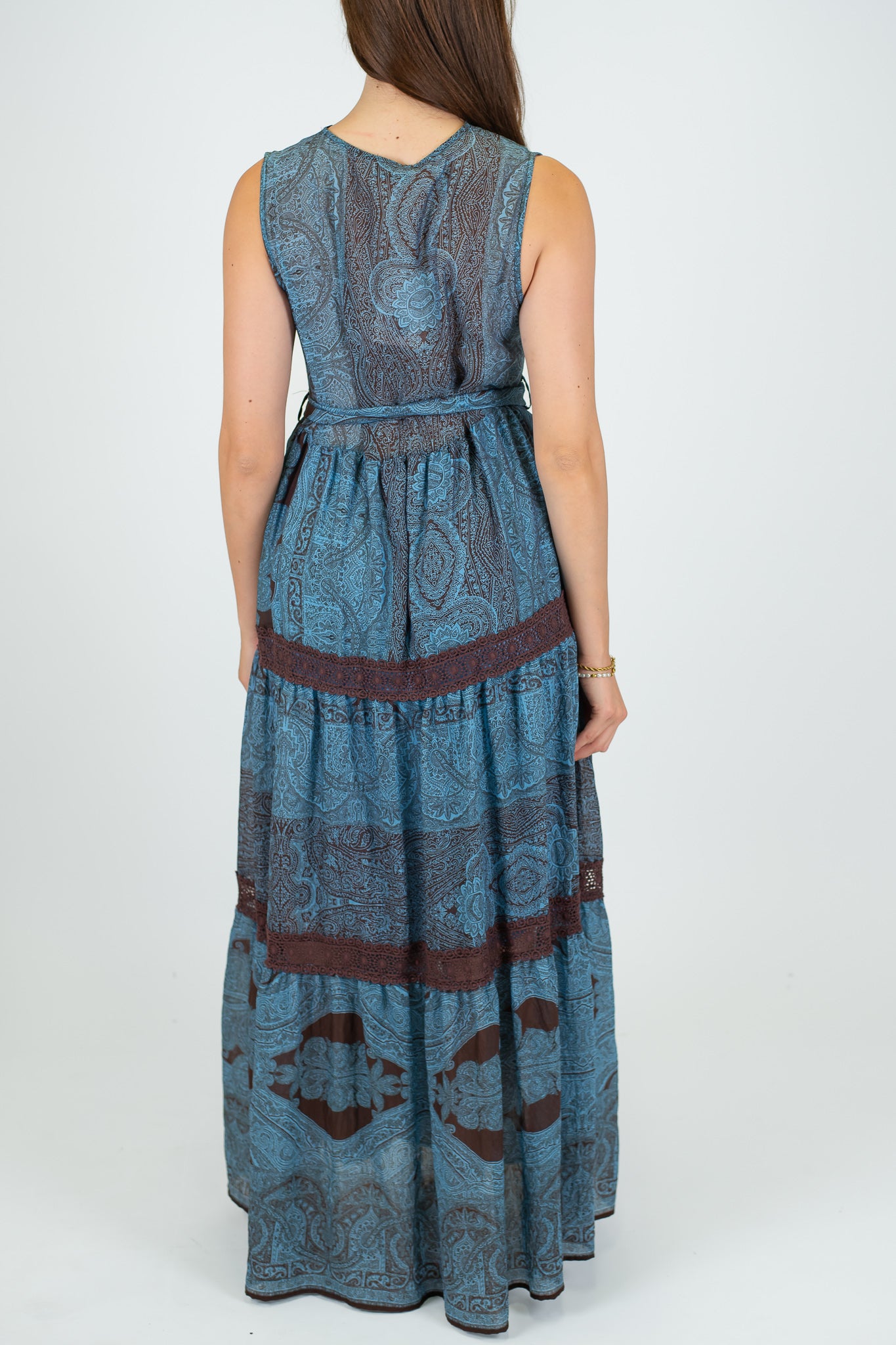 Motel - Abito lungo fantasia con dettagli crochet