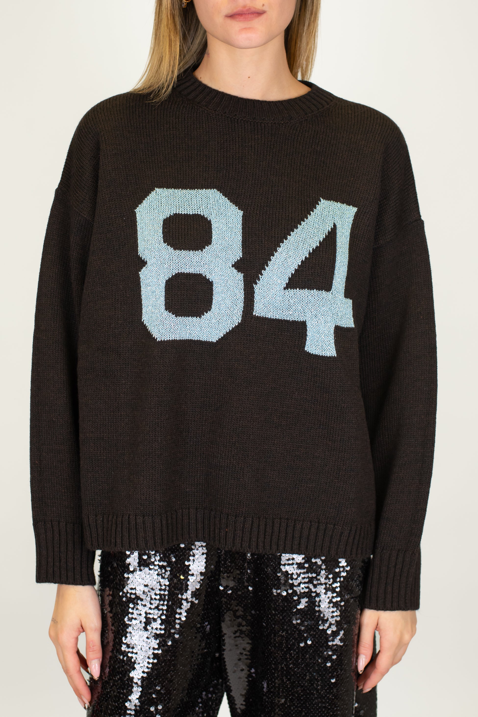 Motel - Maglia girocollo in misto lana con numero a contrasto