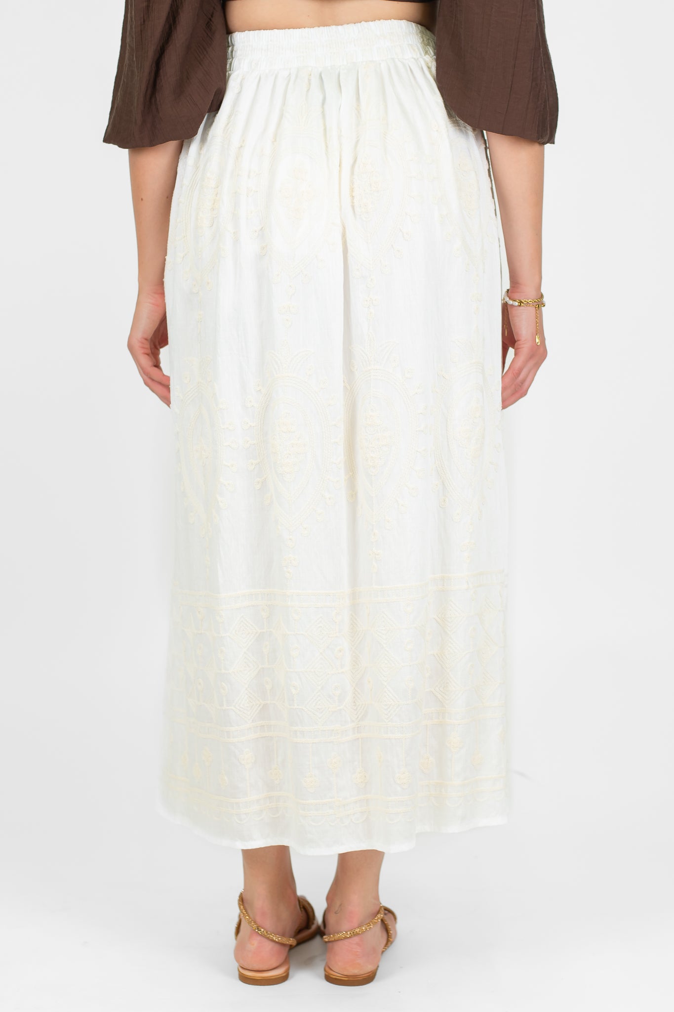 Haveone - Gonna con ricamo in pizzo e coulisse