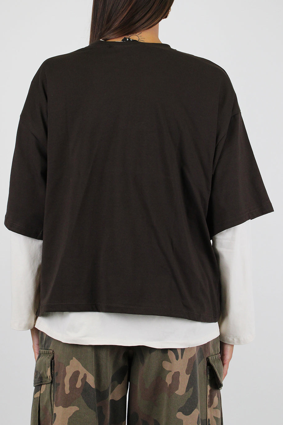 Haveone - Doppia shirt over manica lunga-manica corta a contrasto