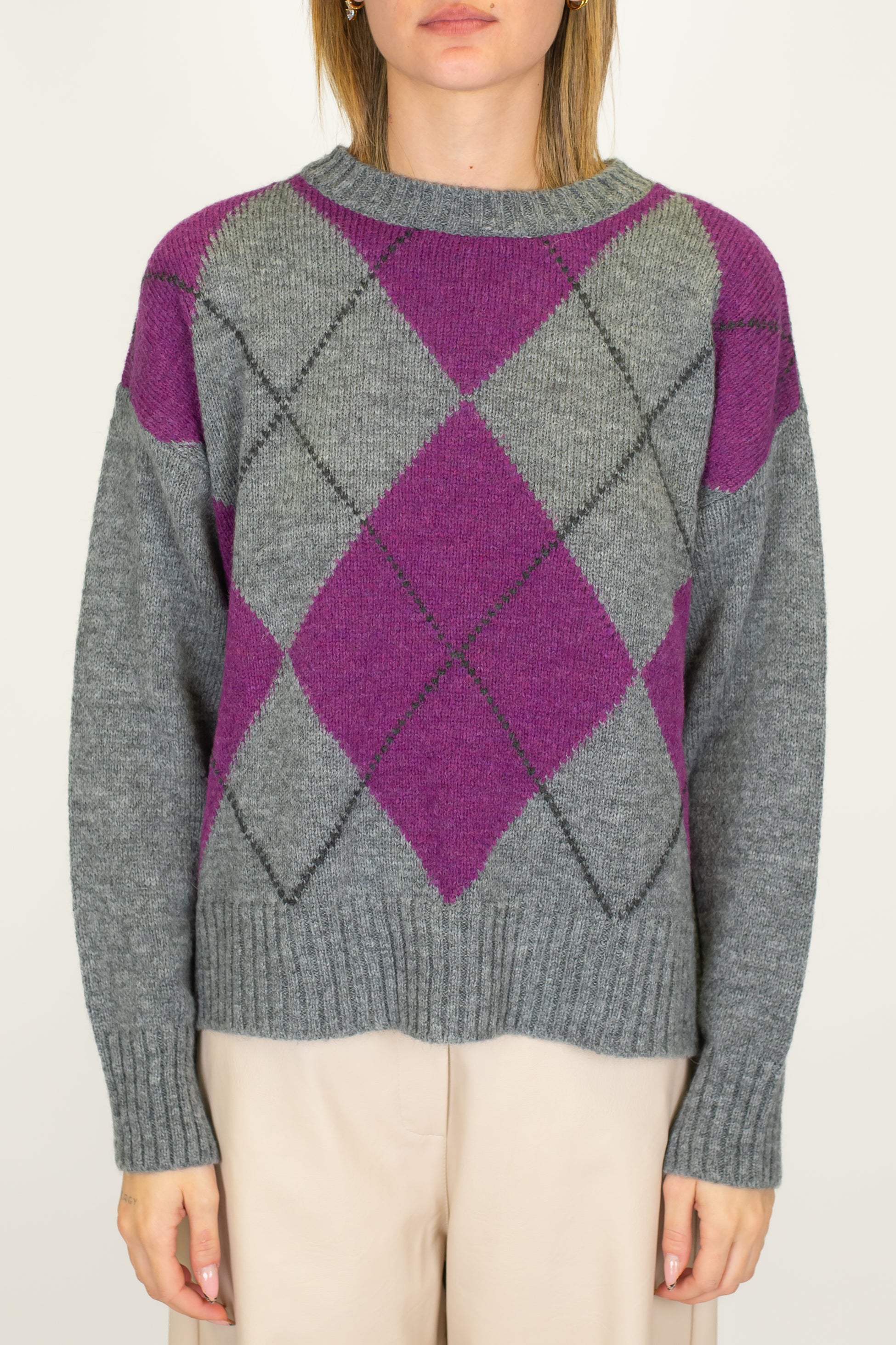 Tensione in - Maglia fantasia rombi a contrasto in misto lana