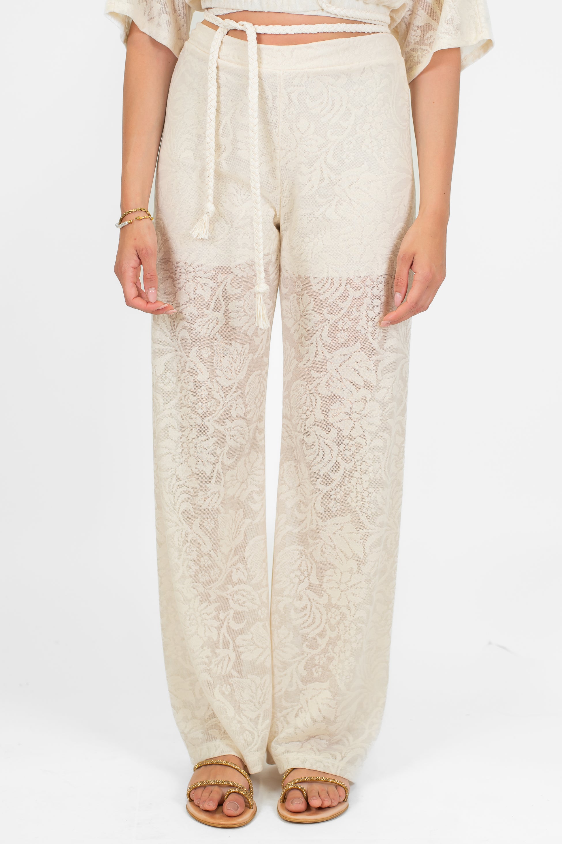 Haveone - Pantalone ricamato in pizzo con elastico in vita e fodera interna