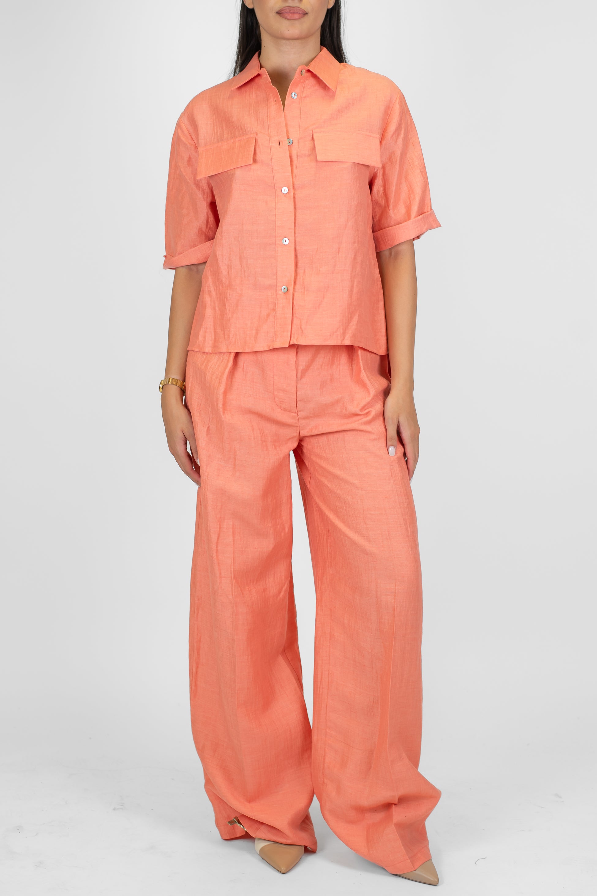 Tensione in - Pantalone palazzo in lino con pinces