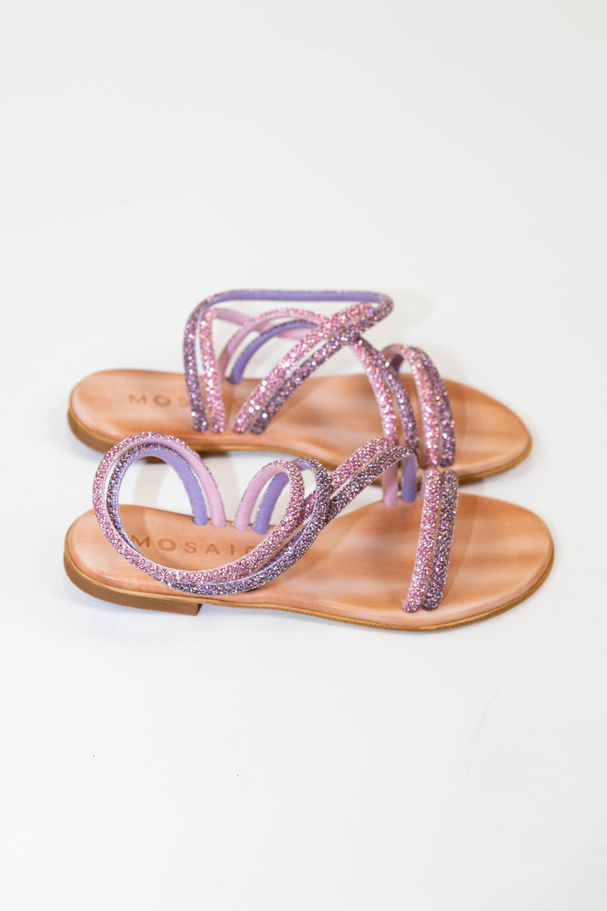 Mosaic - Sandalo doppia fascia bicolore con strass