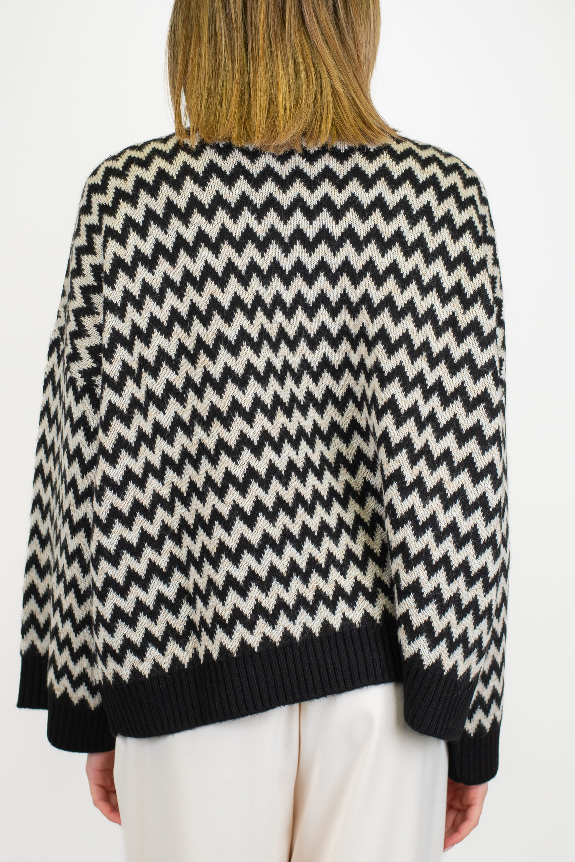 Kontatto - Dolcevita over in misto lana fantasia zig zag