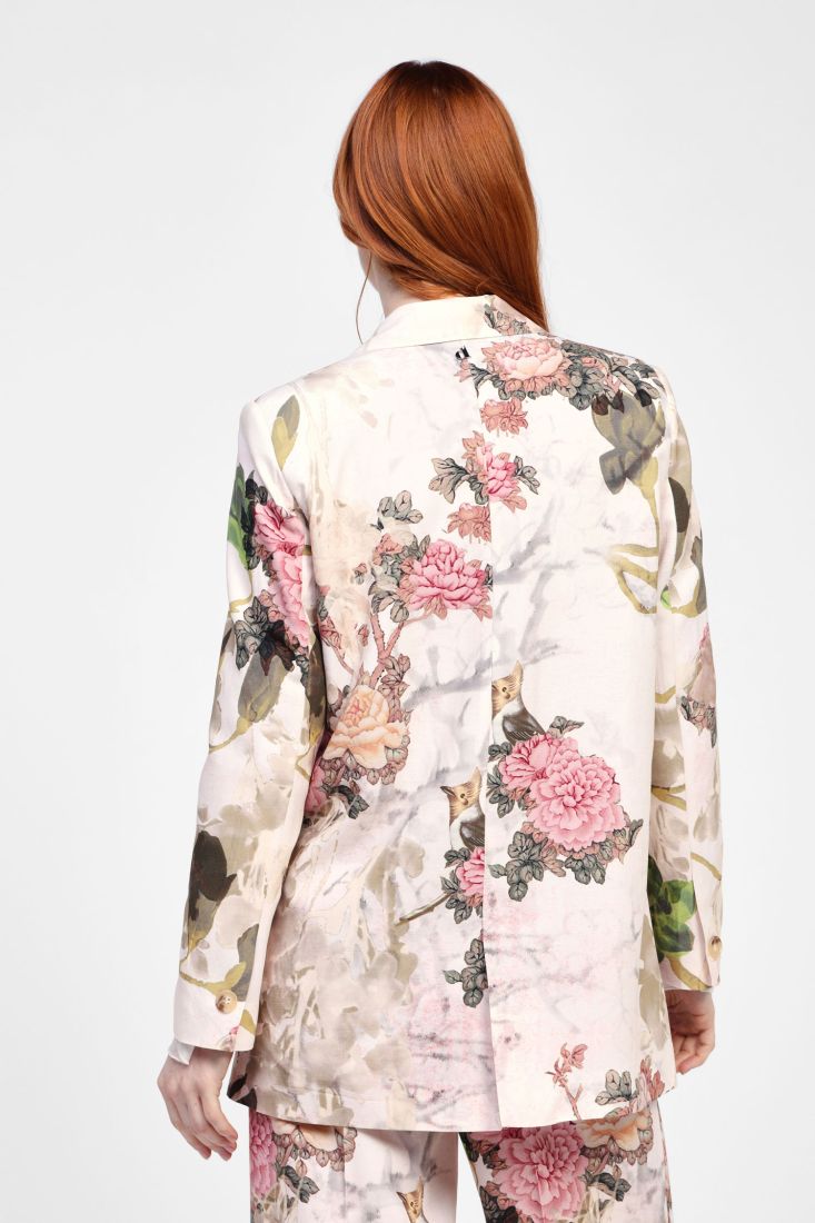 Dixie - Giacca monopetto fantasia floreale in isto lino/viscosa