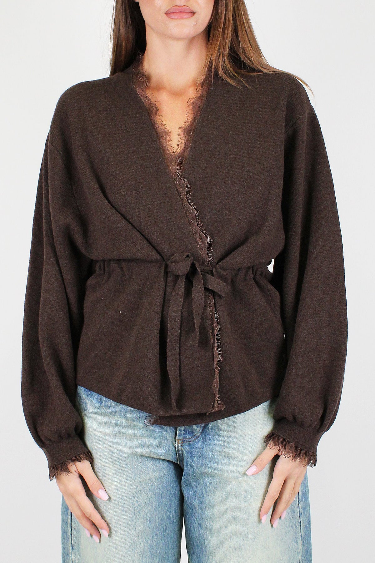 Motel - Cardigan in misto lana e cashmere con profilo in pizzo