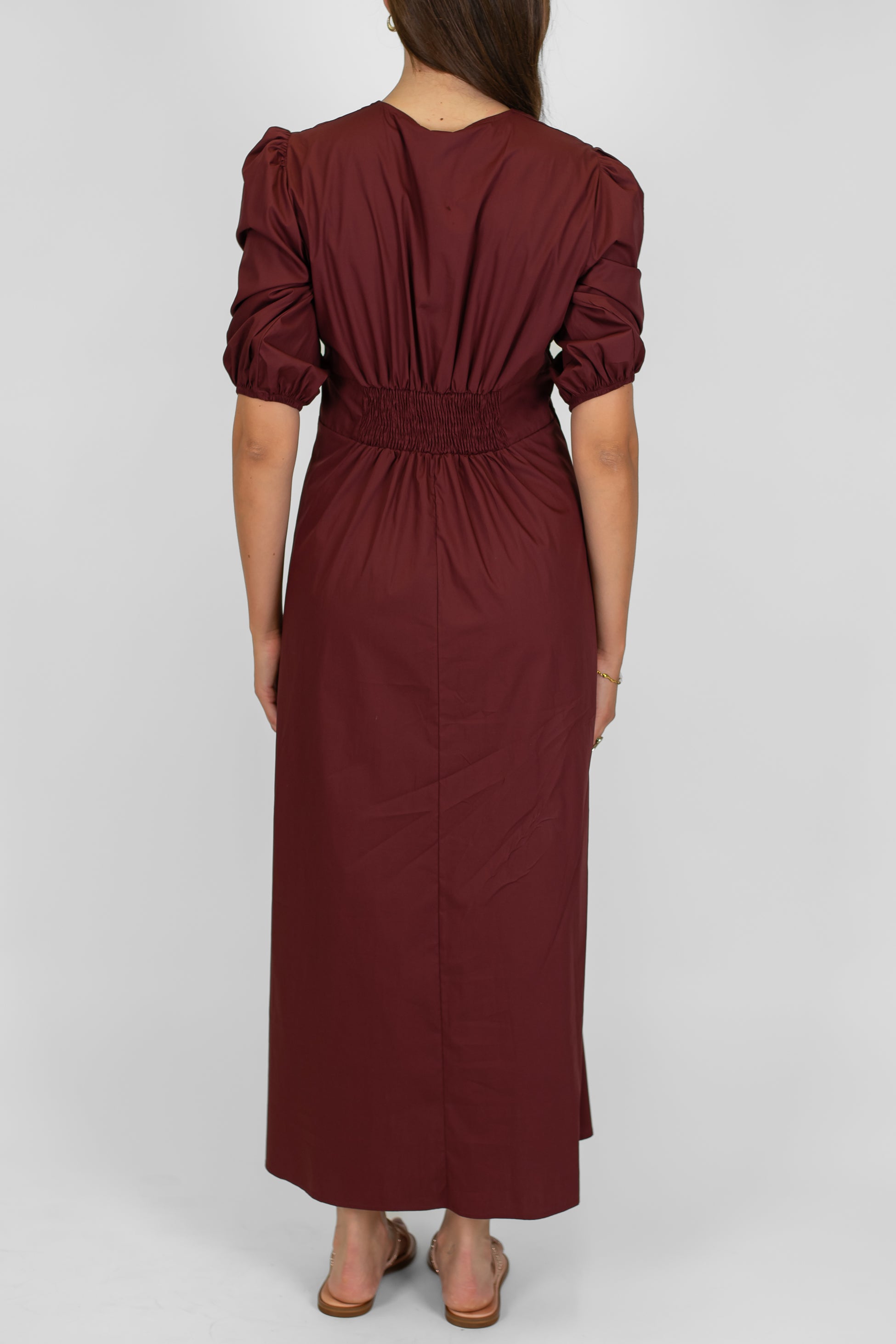 Tensione in - Abito lungo in cotone scollo v con bottoncini