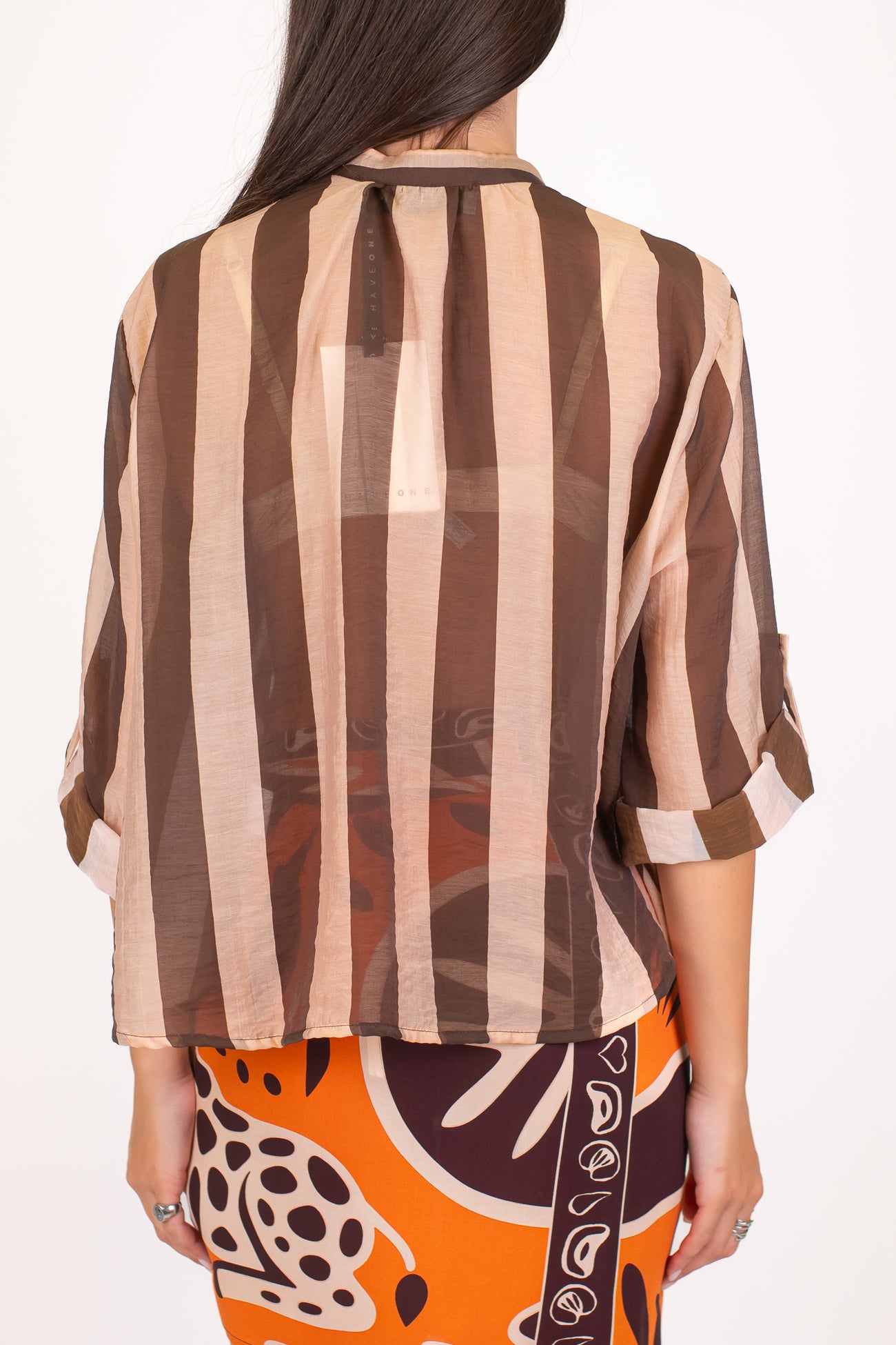 Haveone - Camicia fantasia a righe in lyocell con collo coreano