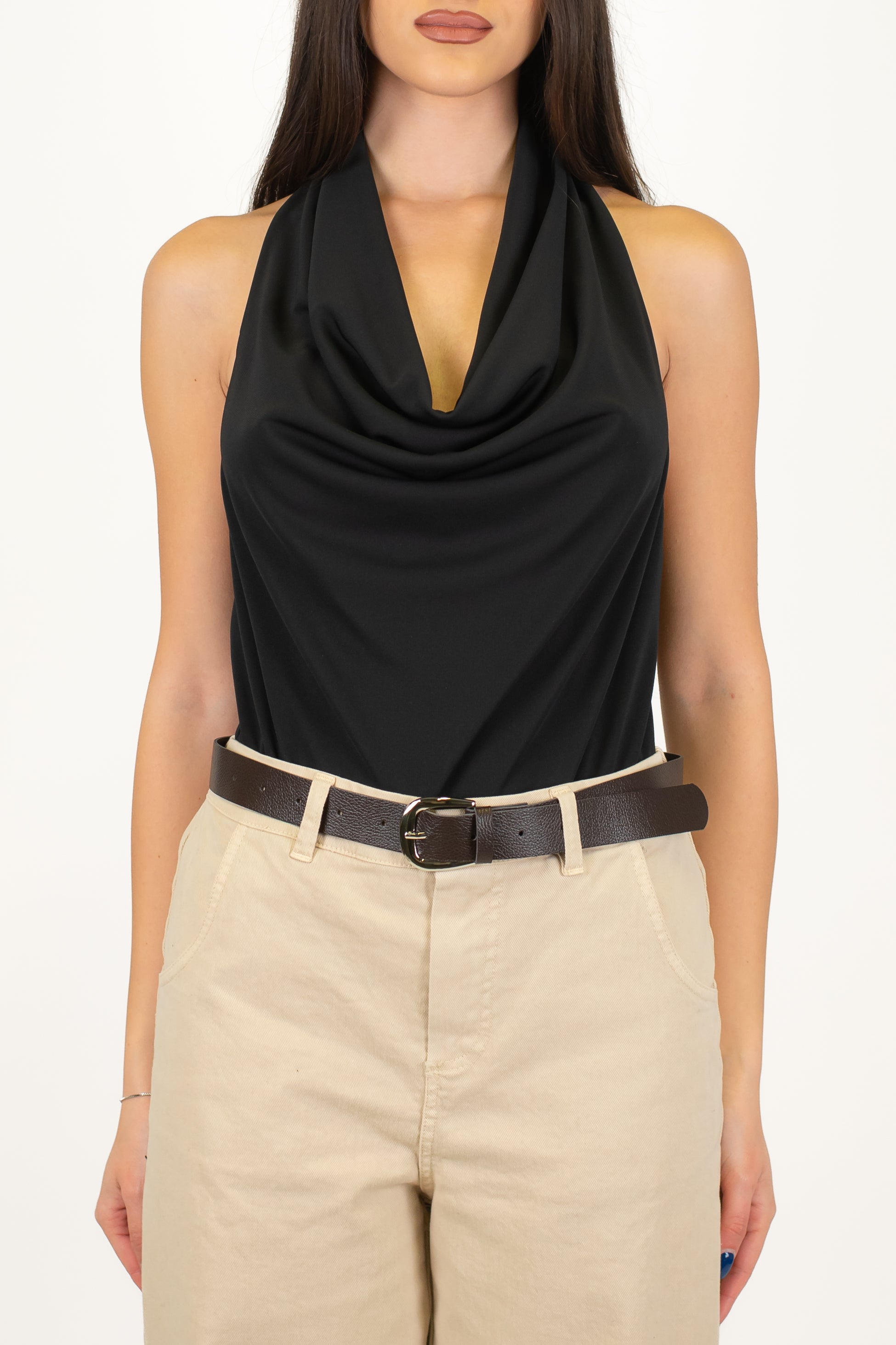 Haveone - Top body con scollo americano e drappeggio frontale