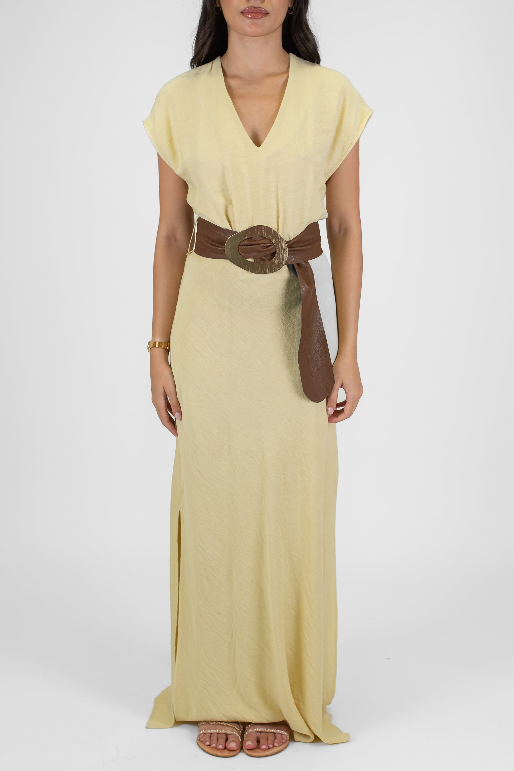 Tensione in - Abito lungo mezzamanica in viscosa leggera con scollo a V