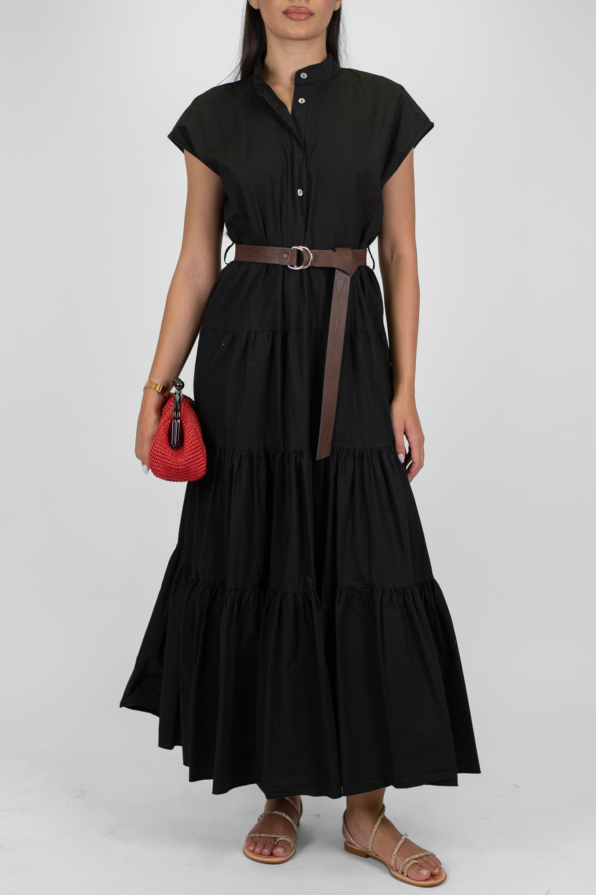 Dixie - Abito lungo mezzamanica con collo coreano e chiusura con bottoni