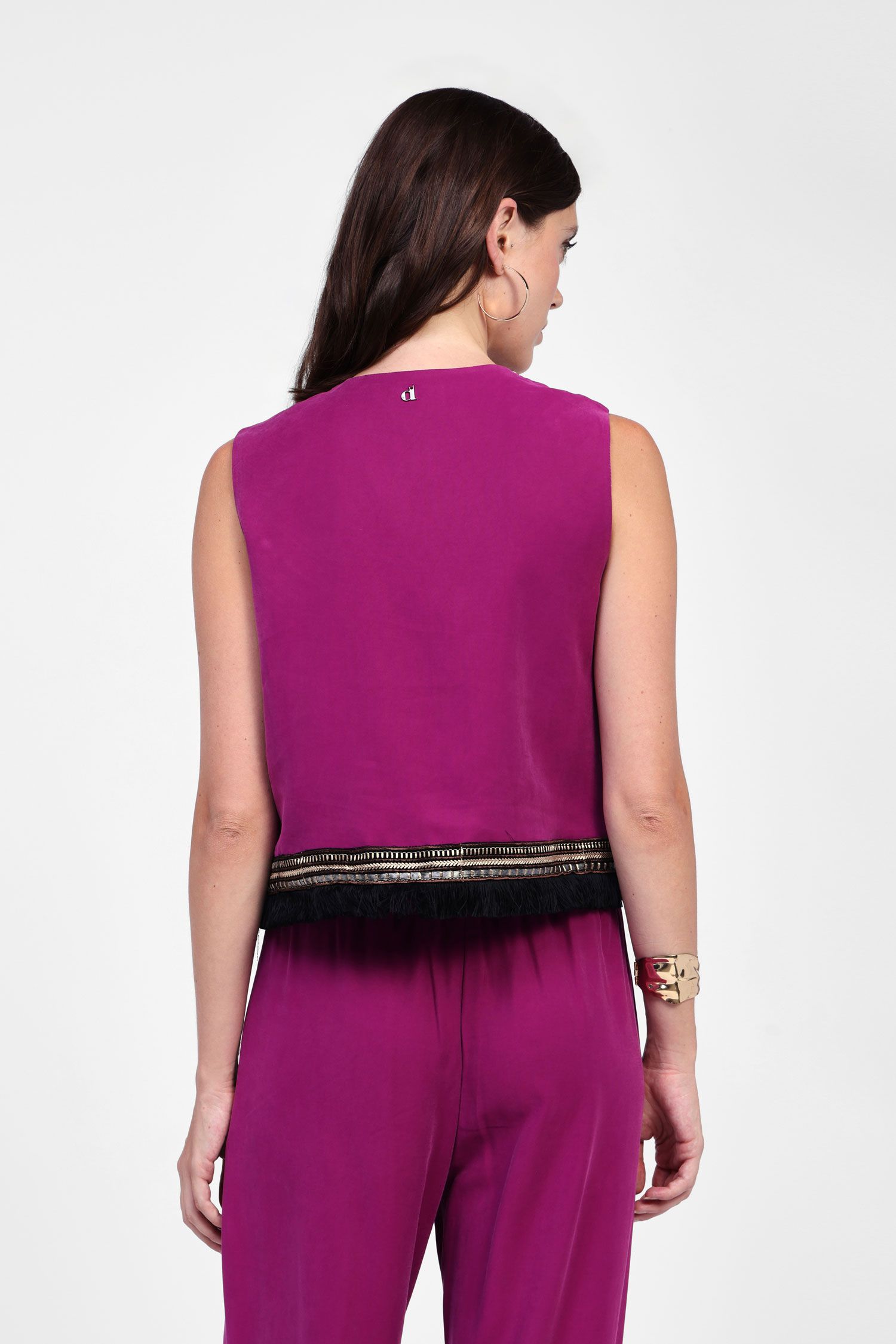 Dixie - Gilet in viscosa con profilo laminato e chiusura con lacci