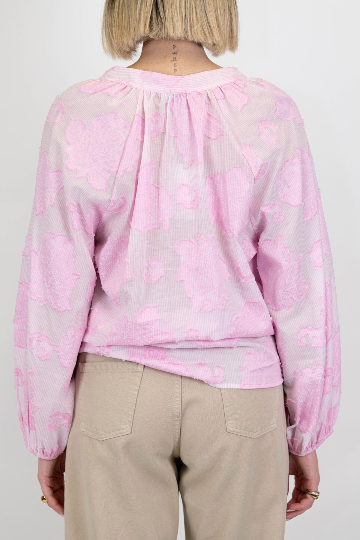 Motel - Camicia a righe fantasia floreale in mussola di cotone