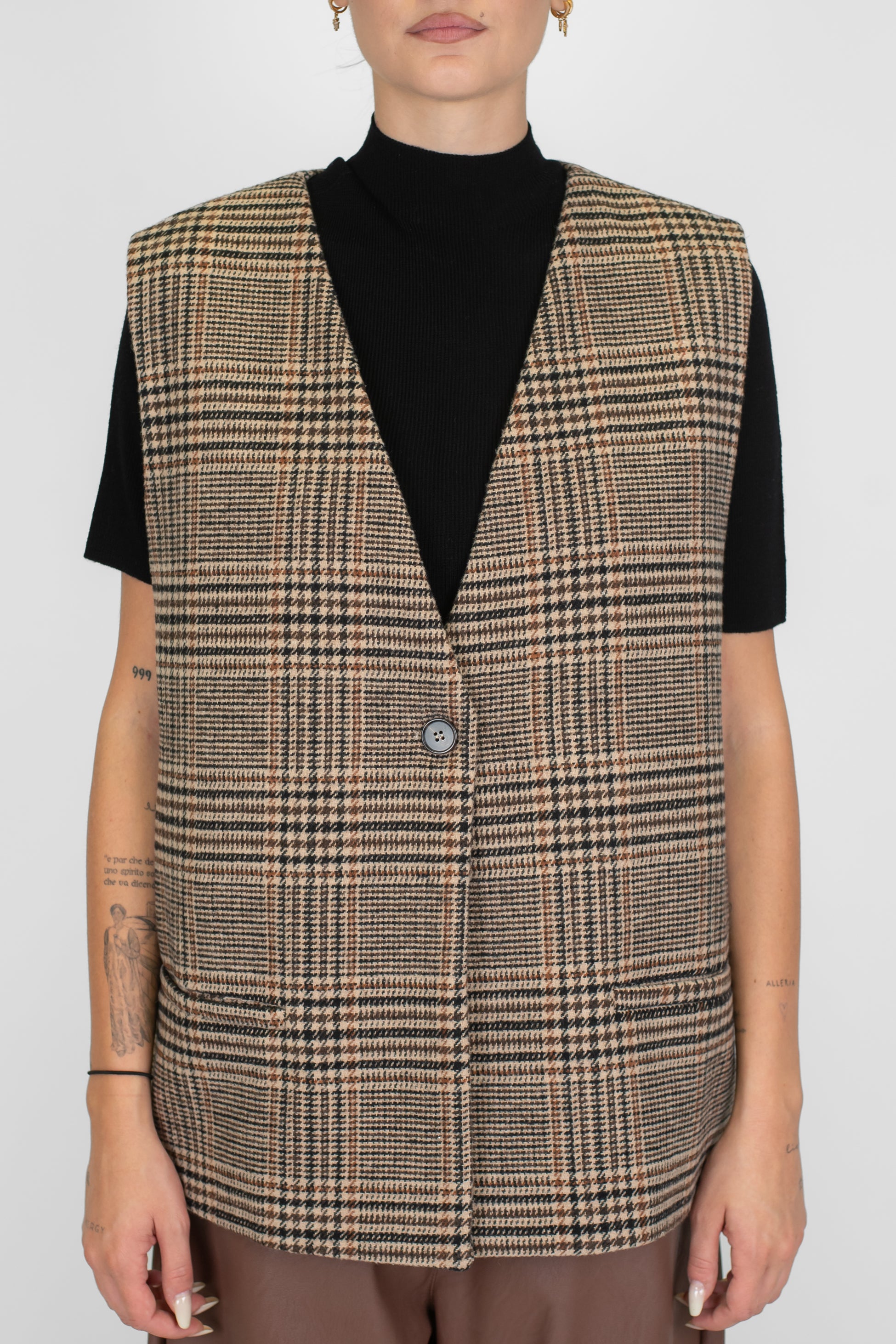 Tensione in - Gilet lungo over fantasia quadri