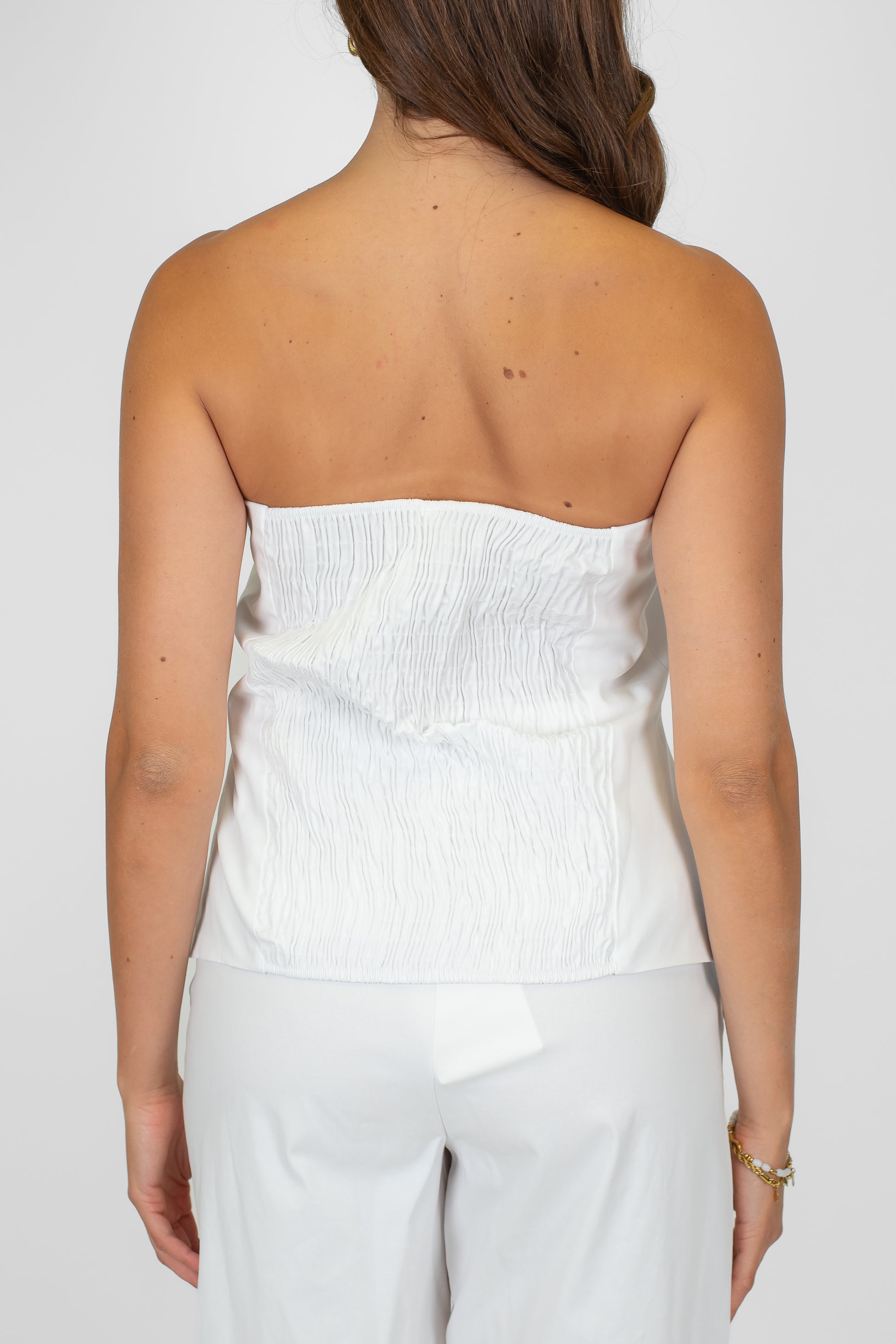 Tensione in - Coordinato in cotone tela paracadute con top a fascia e pantalone palazzo con elastico sul retro