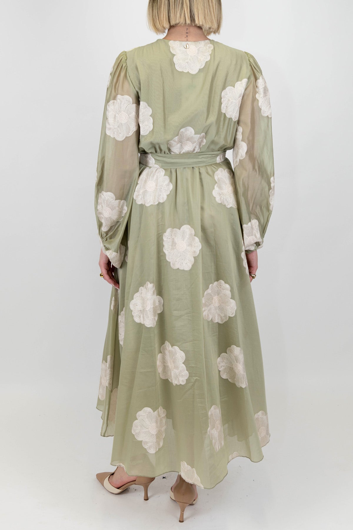 Dixie - Abito lungo in tencel con ricami e cintura in tessuto